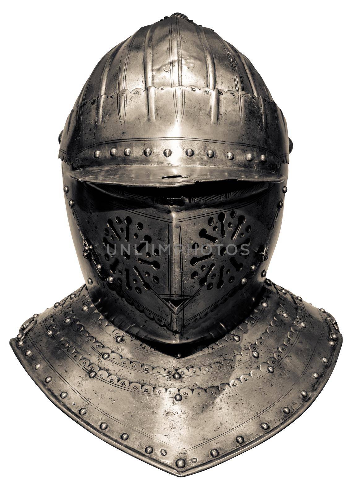 Isolated Medieval Armor Helmet And Gorget by mrdoomits