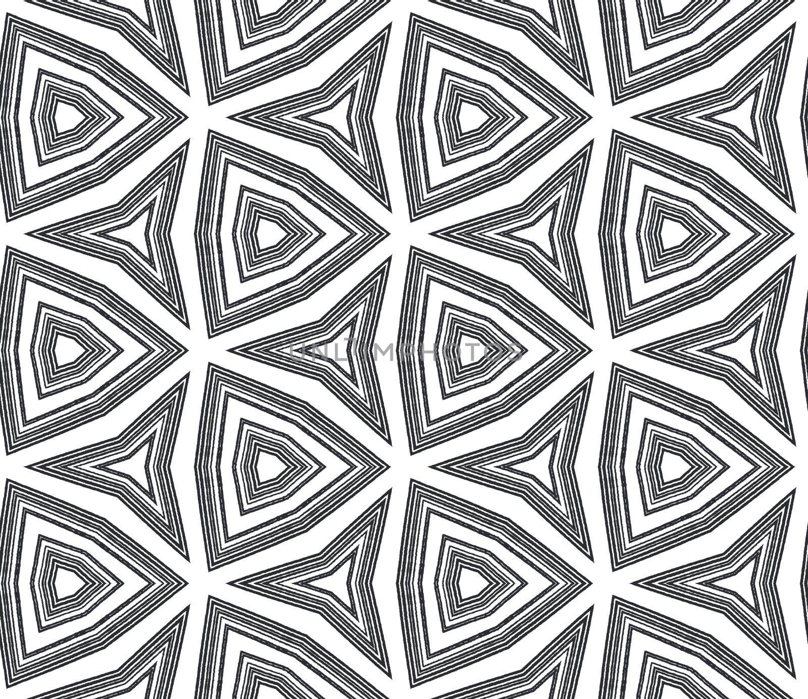 Striped hand drawn pattern. Black symmetrical kaleidoscope background. Repeating striped hand drawn tile. Textile ready juicy print, swimwear fabric, wallpaper, wrapping.