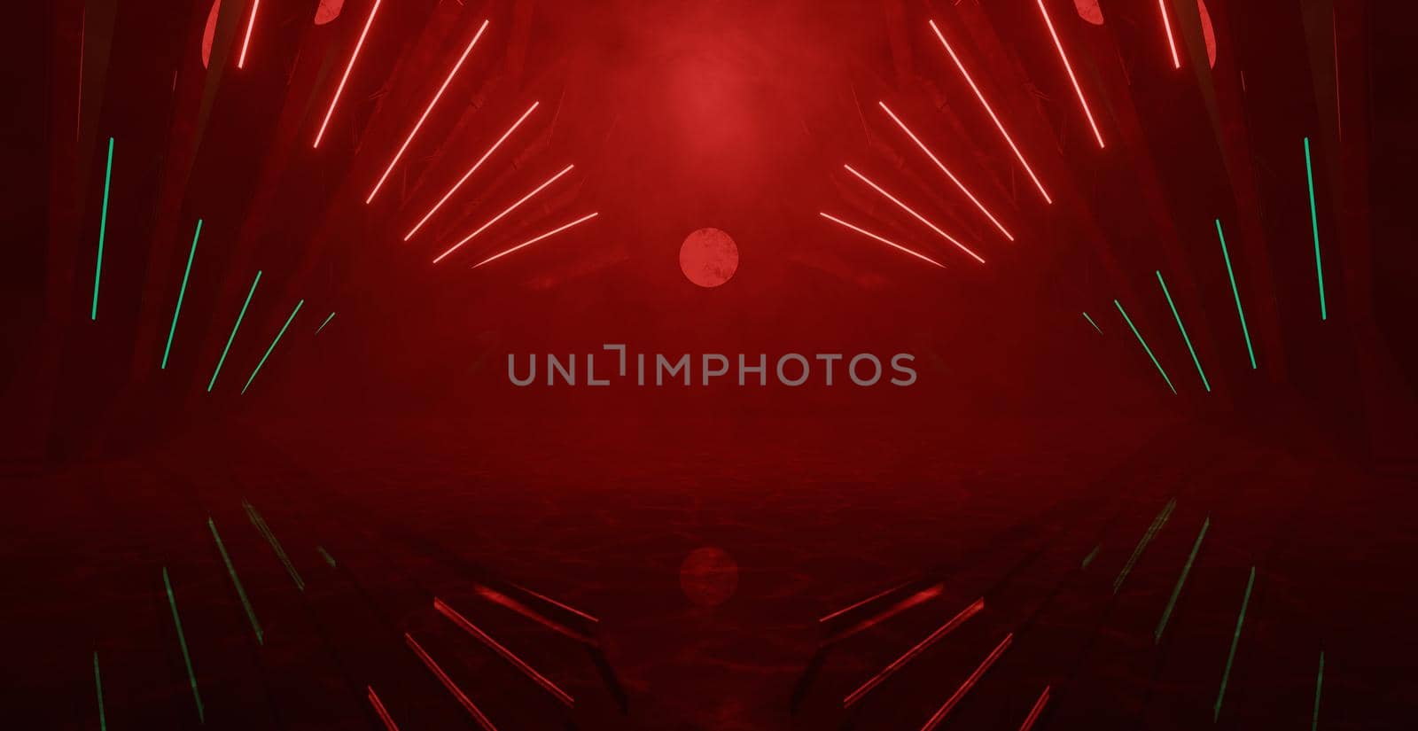 Breathtaking Neon Glow Futuristic Empty Cinematic Volumetrics Red Game Background 3D Render