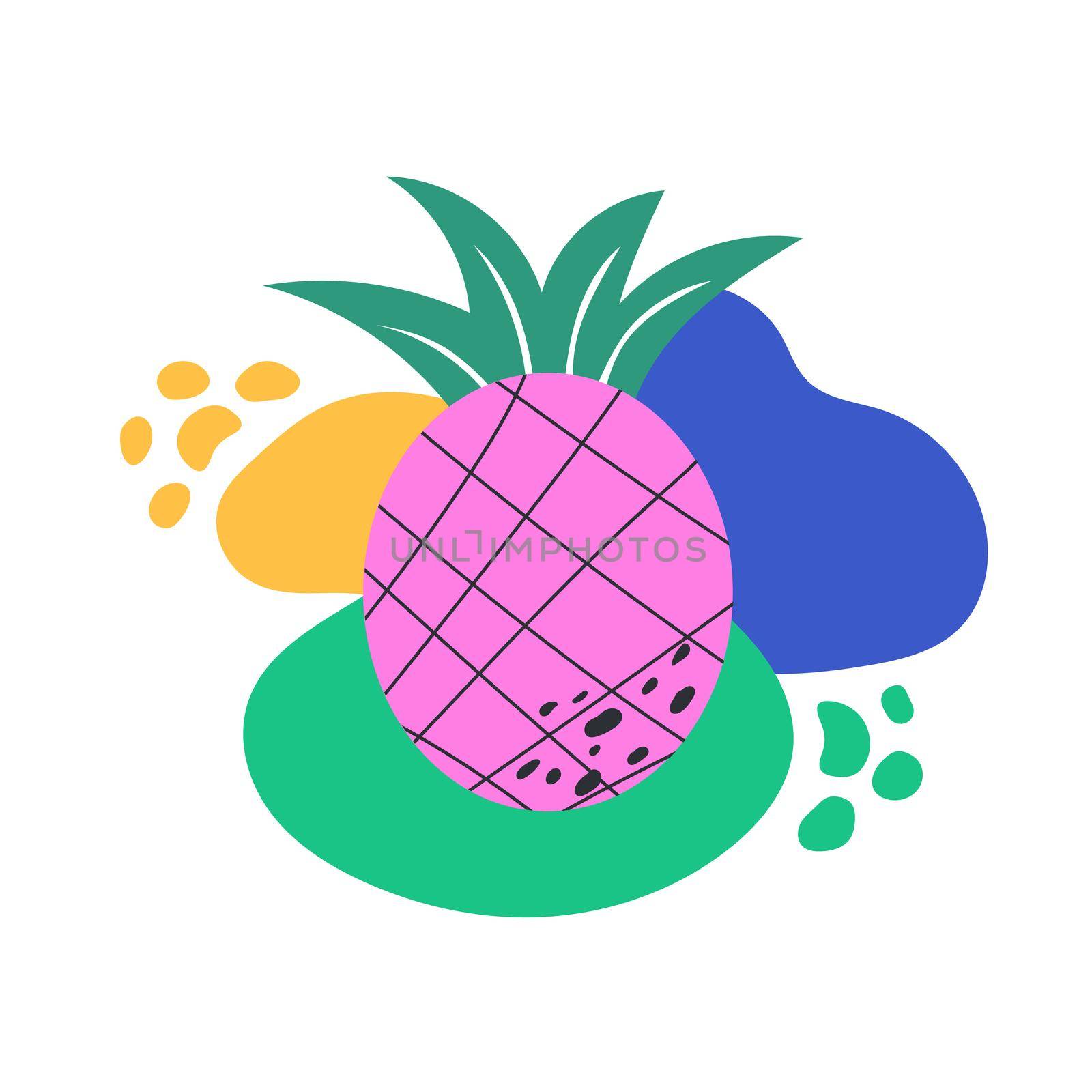 Modern vector pink pineapple illustration. Pineapple icon on white. Pineapple logo with colorful spots . Hand drawn flat design style.