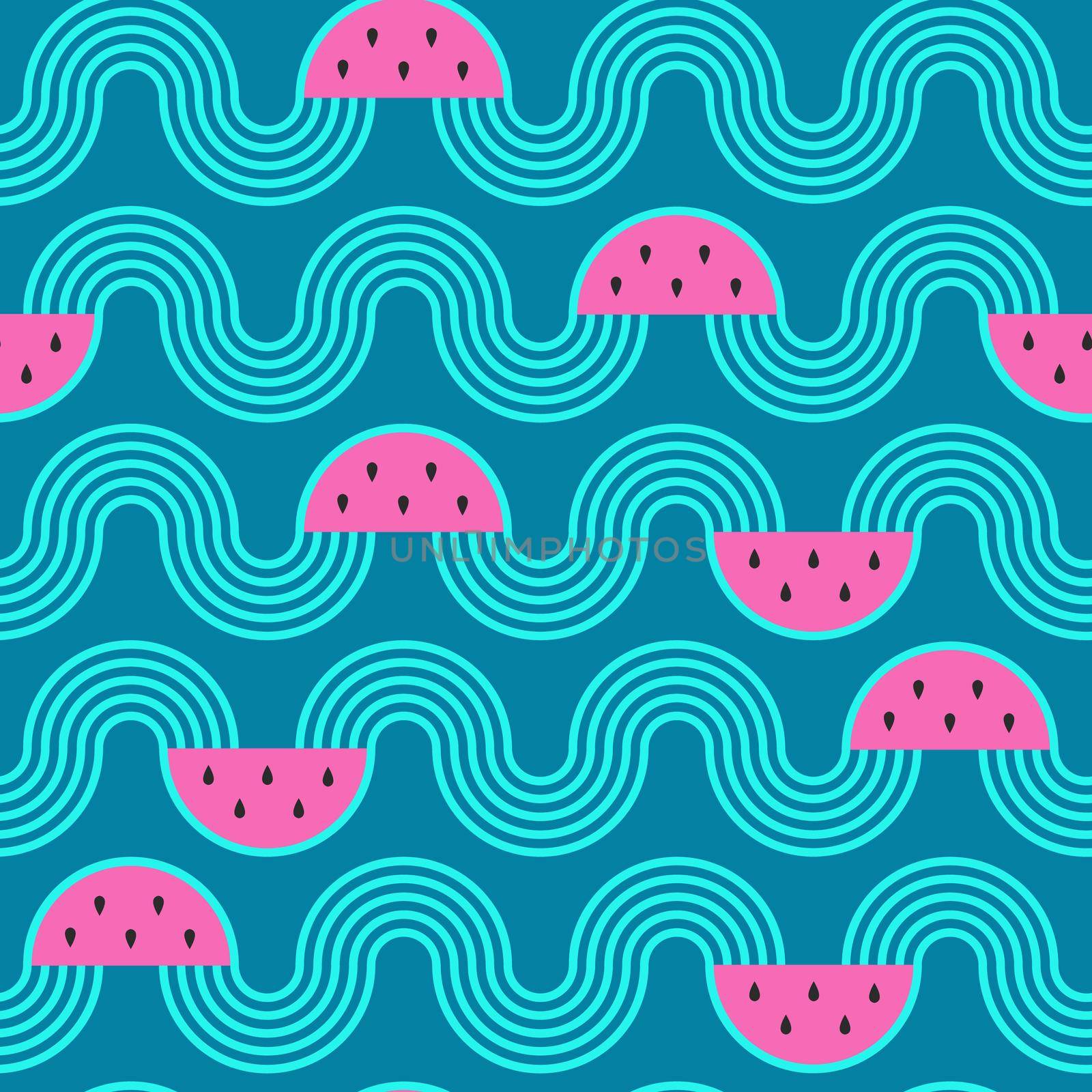 Seamless pattern with watermelon slices waves stripes. Summer, exotic, freshness by natali_brill