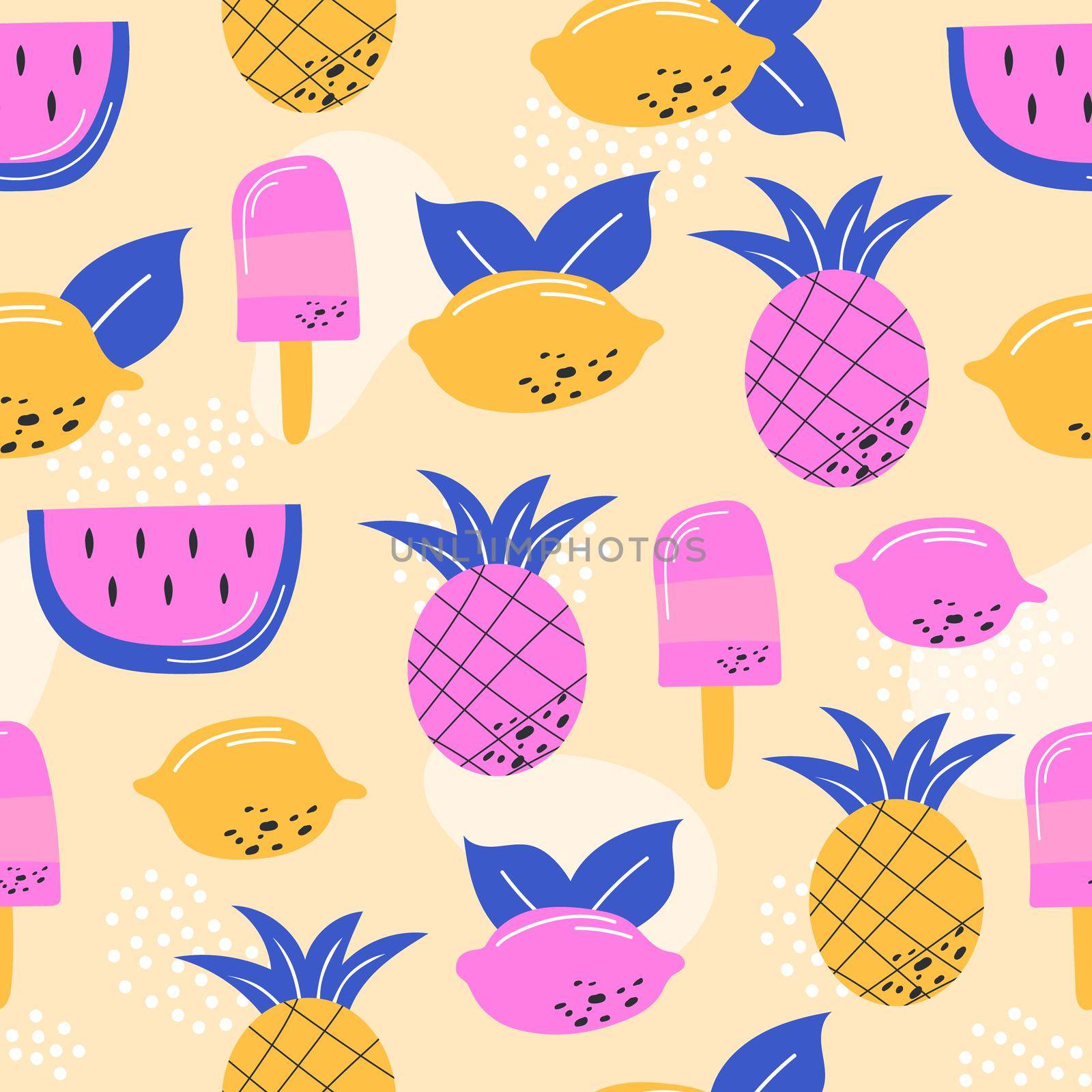 Multicoloured summer fruits seamless pattern for wallpaper, wrapping and textile by natali_brill
