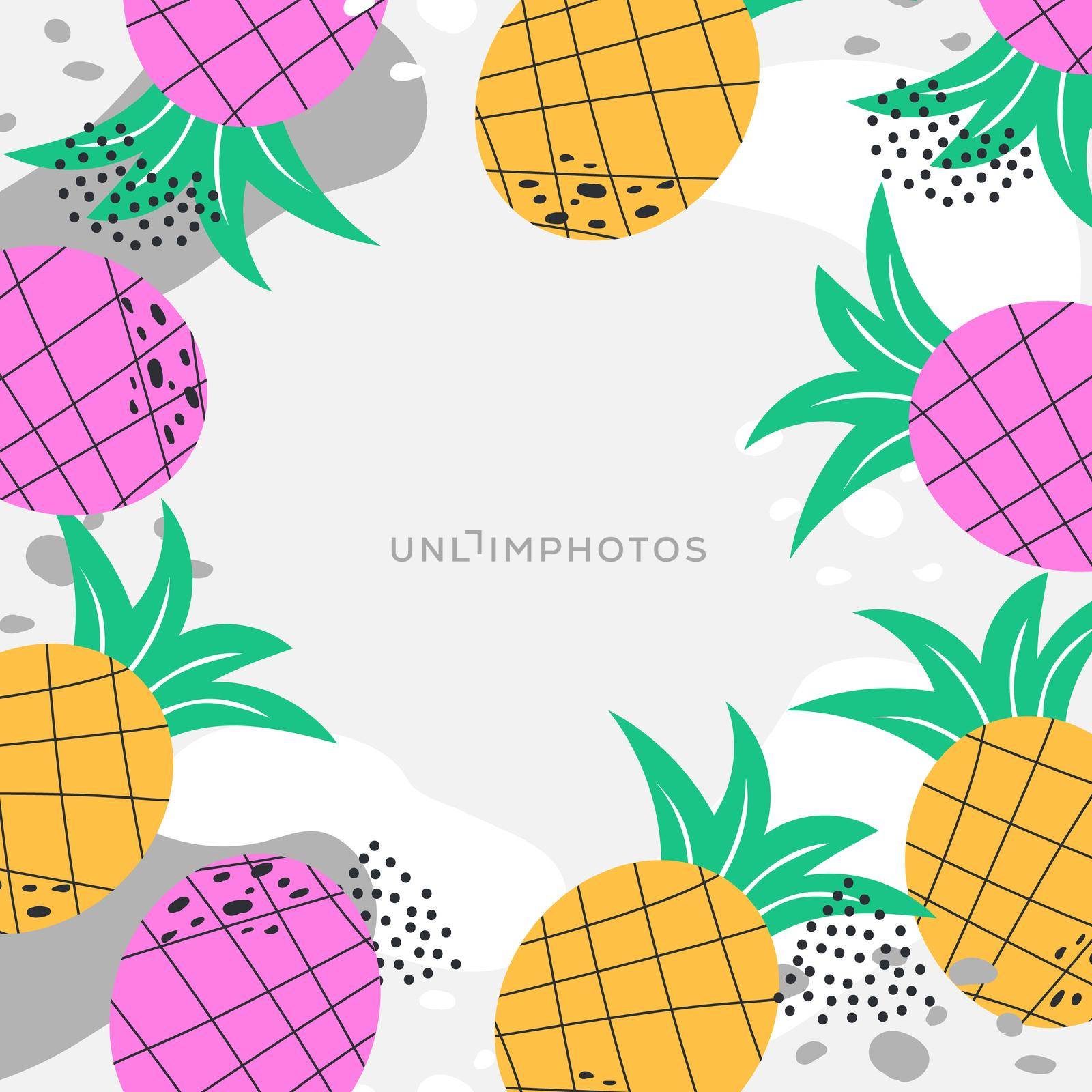 Vector template with pineapples frame. Summer tropical background for poster, invitation, banner