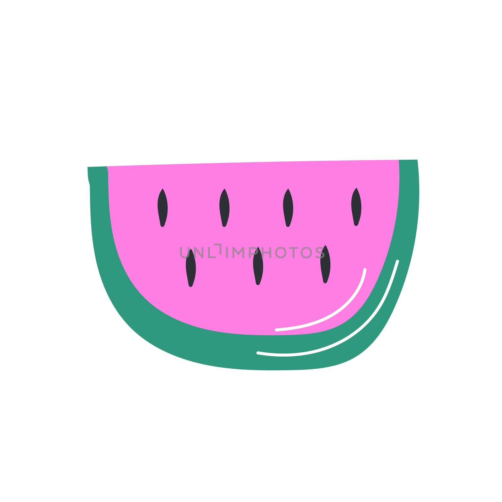 Hand drawn doodle decor with funny watermelon. Colorful icon for prints, posters, T-shirt.