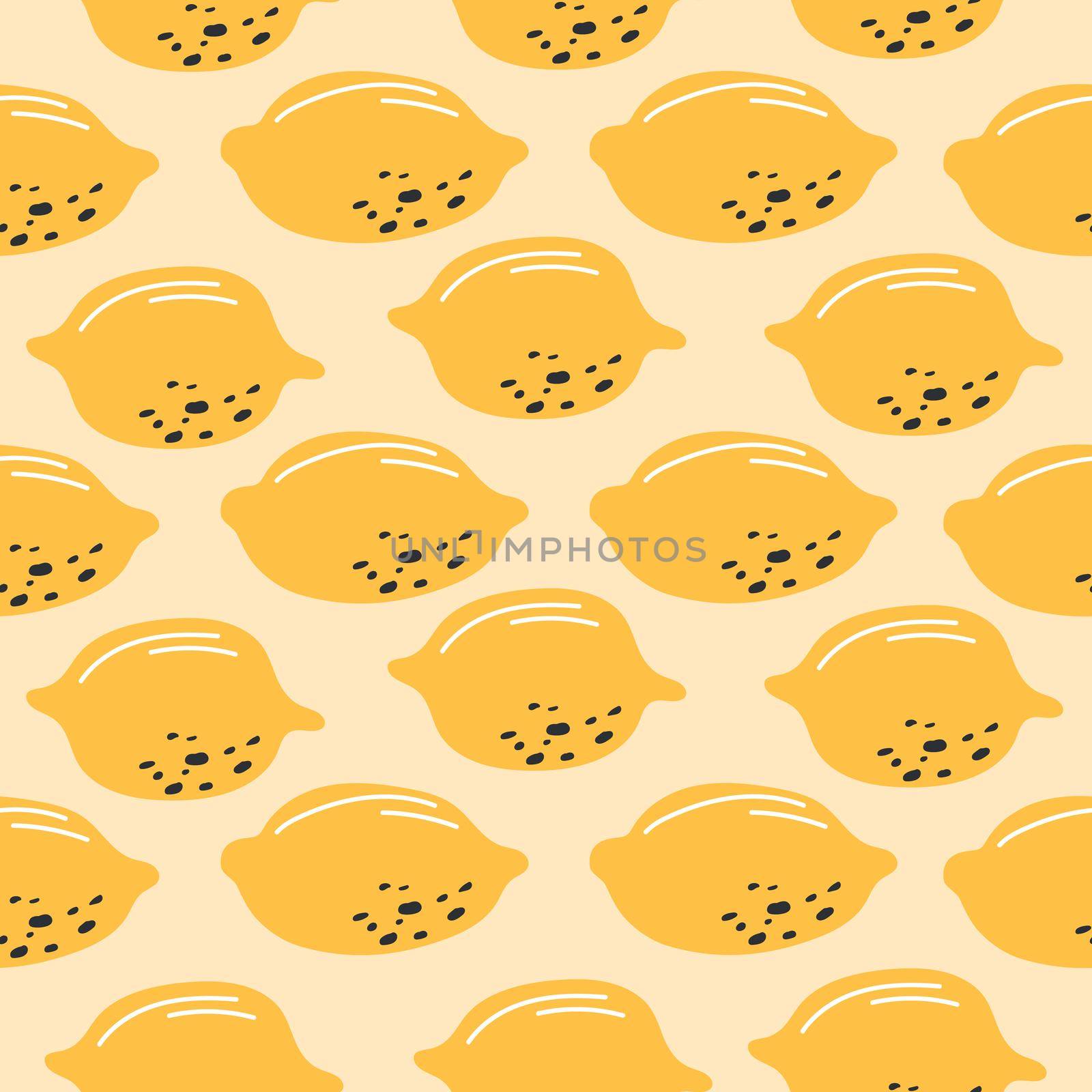 Fresh lemons background. Hand drawn colorful wallpaper vector. Seamless pattern with citrus fruits collection. Decorative illustration for printing