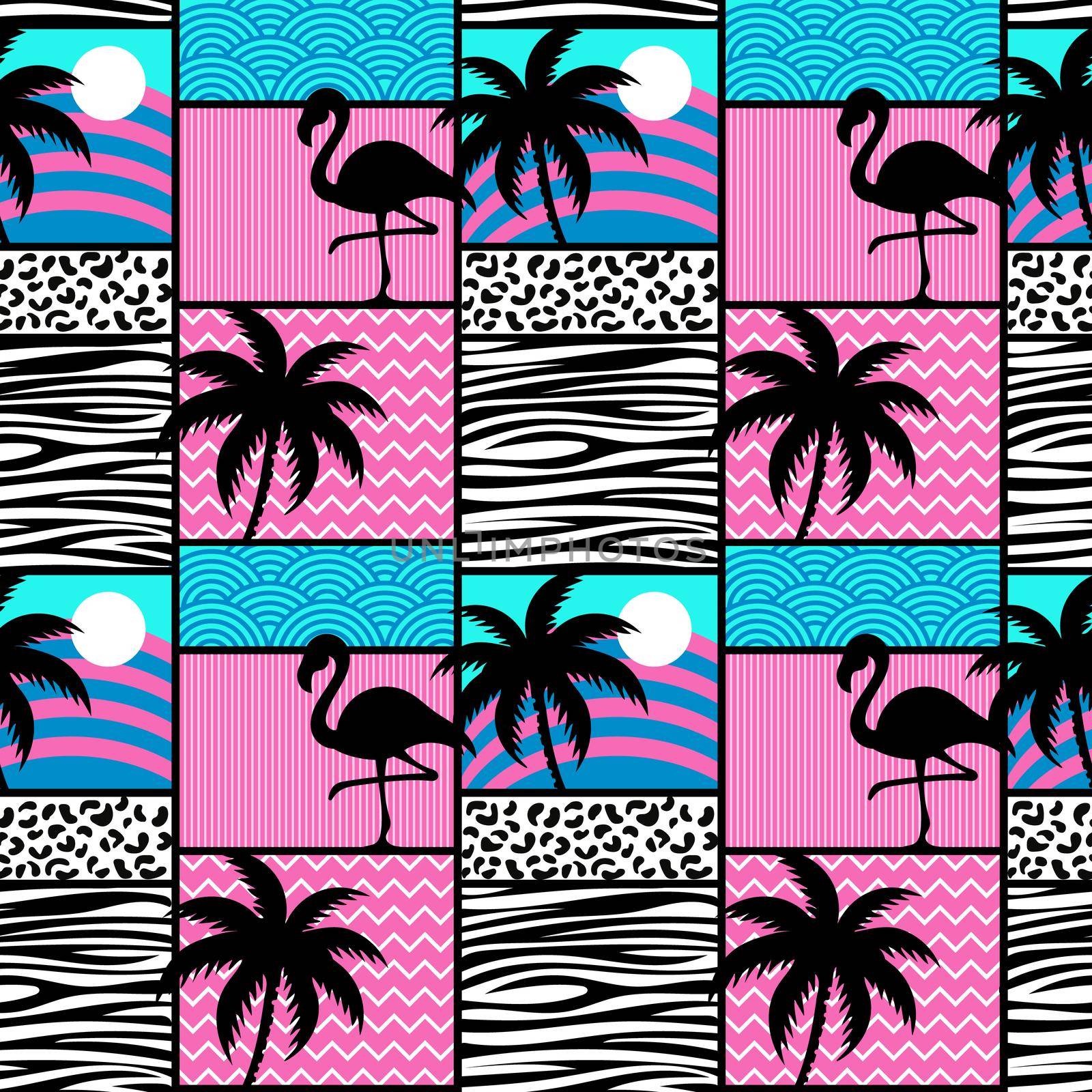 Seamless pattern with flamingos and palms. Exotic Hawaii background by natali_brill