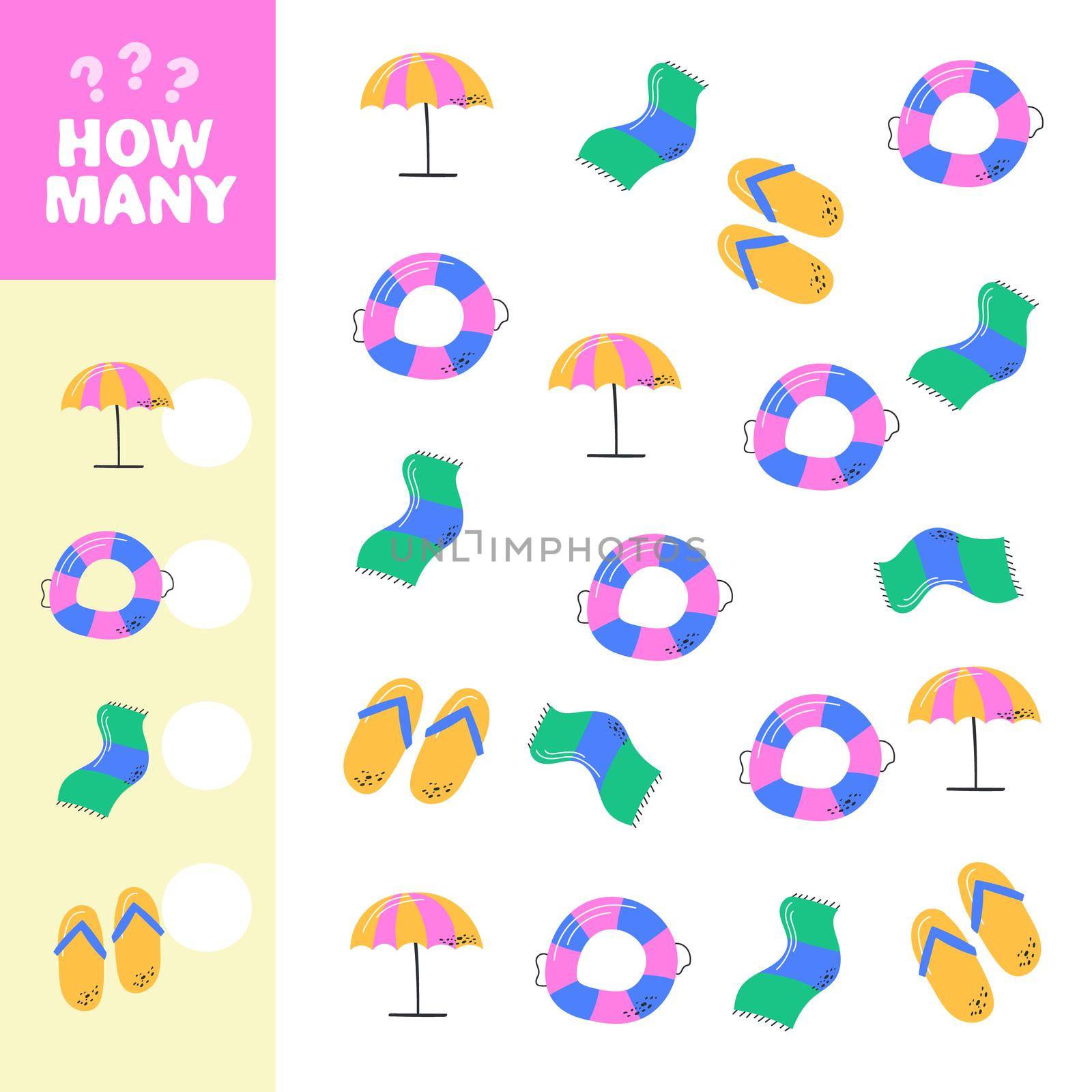 Counting game, how many summer elements. Educational children game by natali_brill