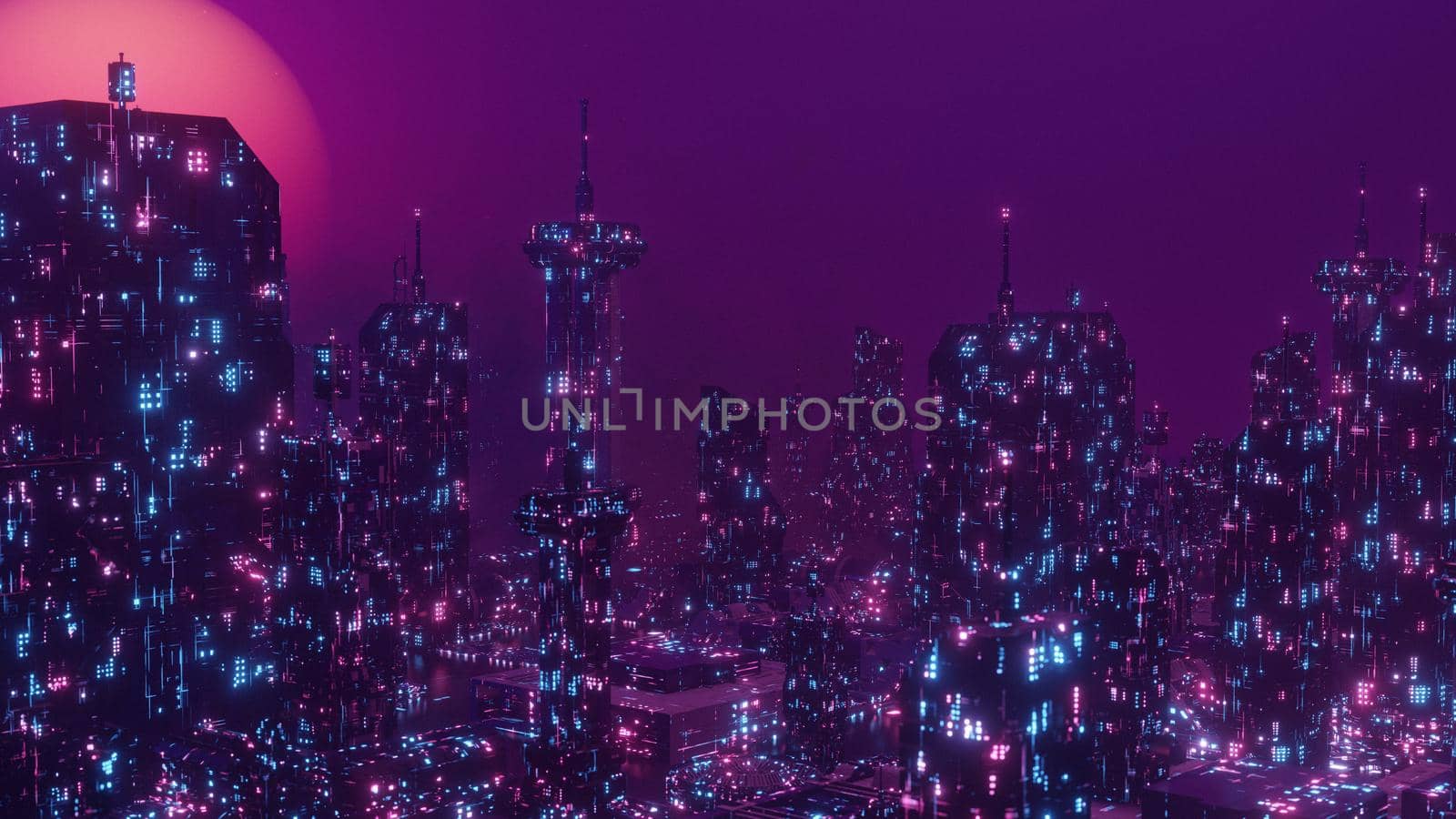 City Illustration Night Cosmic Concept Background 3d Illustration