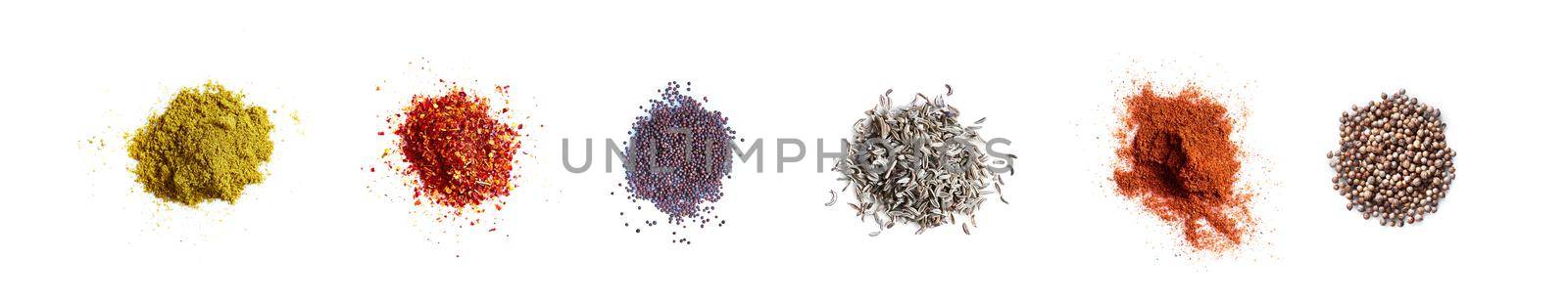 Set of different spices. Isolated on white background. Close-up