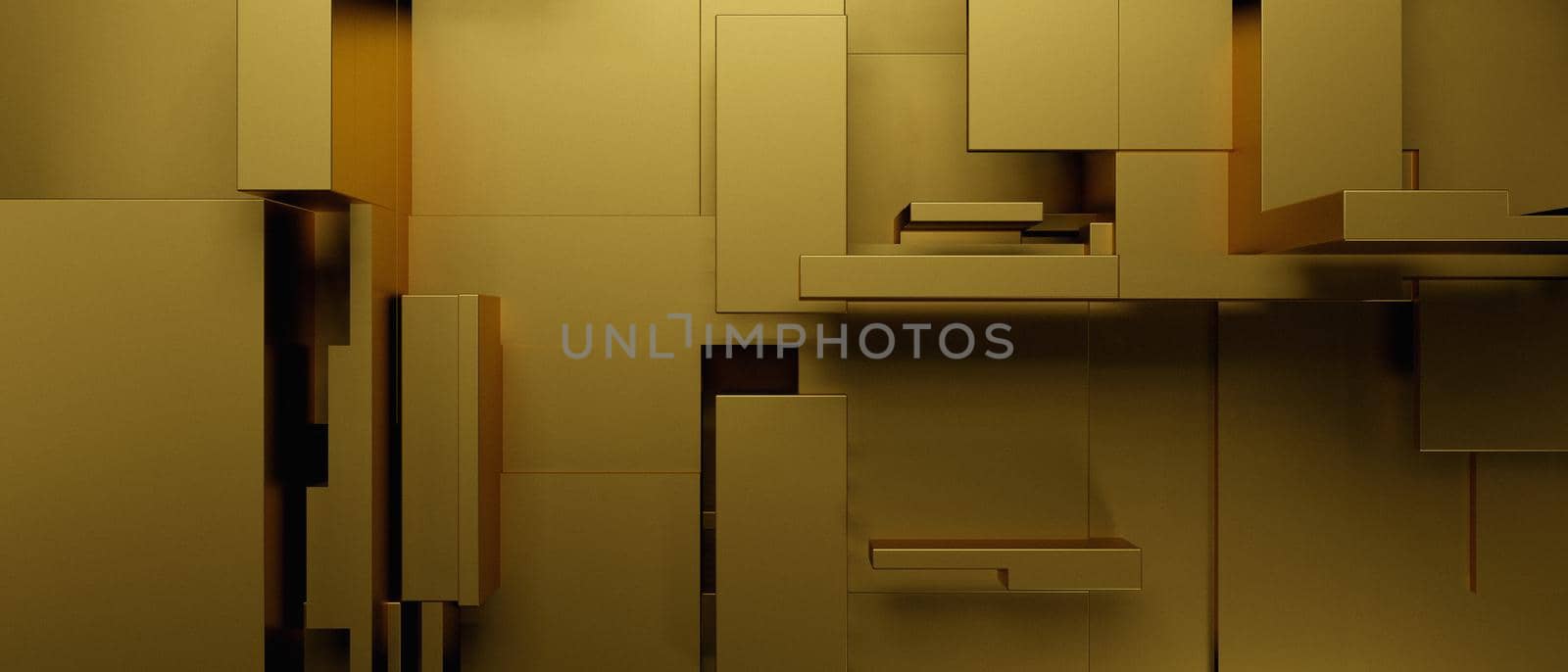 Abstract Creative 3D Geometric Blocks Cubes Trendy Futuristic Yellow Brown Iillustration Background 3D Render