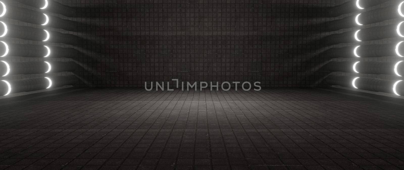 Grungy Futuristic Extraterrestrial Concrete Alien Showroom Spotlight Gray Illustrative Banner Background Wallpaper Concept Of The Future For Showroom Studio Montage 3D Illustration by yay_lmrb