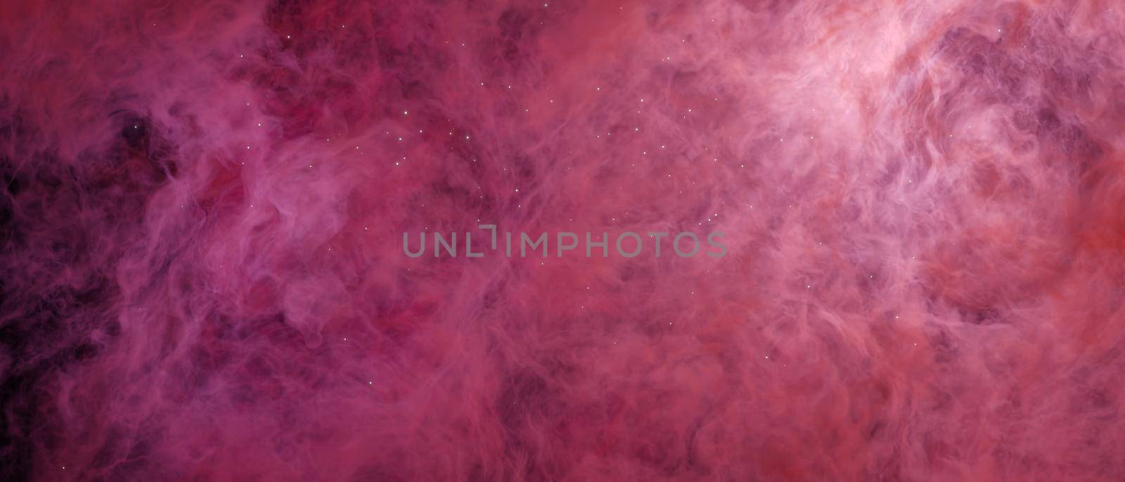 Cosmic nebula purple pink in space among stars galaxies. Gas dust clouds nebula in outer space.