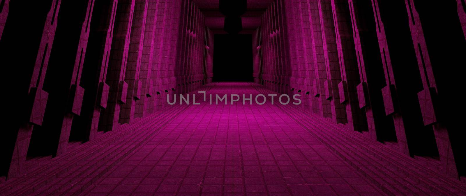 Neon Glow Futuristic Parking Showroom Car Garage Lighted Purple Banner Background Wallpaper Futuristic Concept 3D Rendering