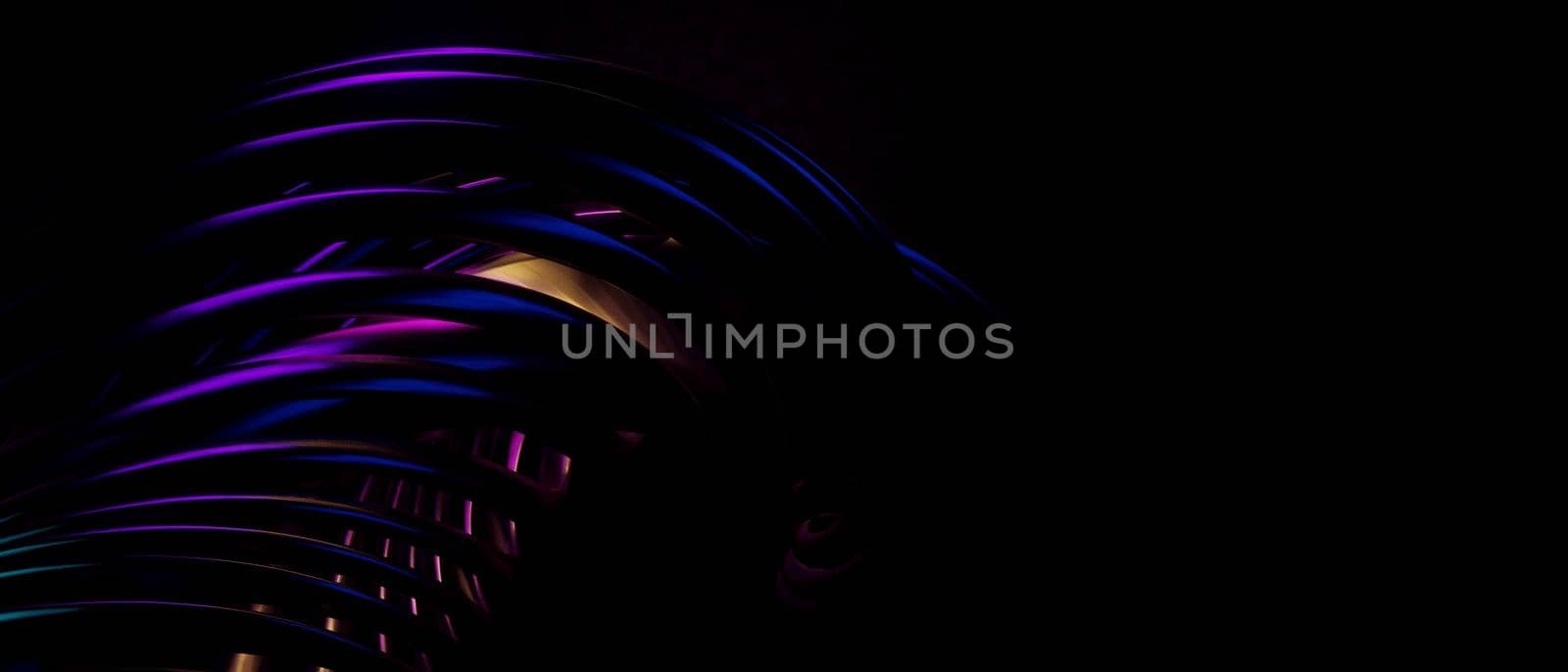 Fantasy Abstract 3D Metallic Neon Blue Purple Banner Background Wallpaper 3D Render