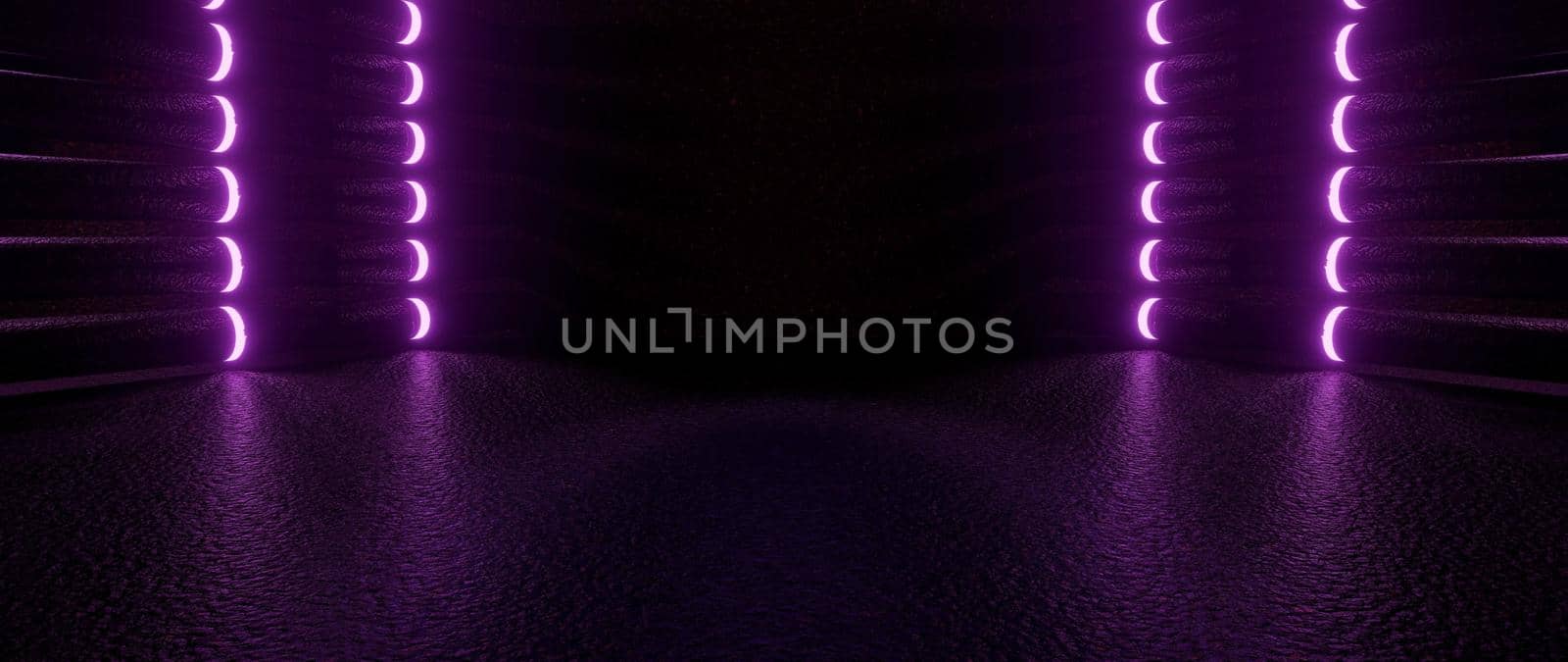 Unknown Garage Club Warehouse Parking Stage Basement Spotlight Bright Purple Illustrative Banner Background Wallpaper For Graphic Design 3D Illustration by yay_lmrb