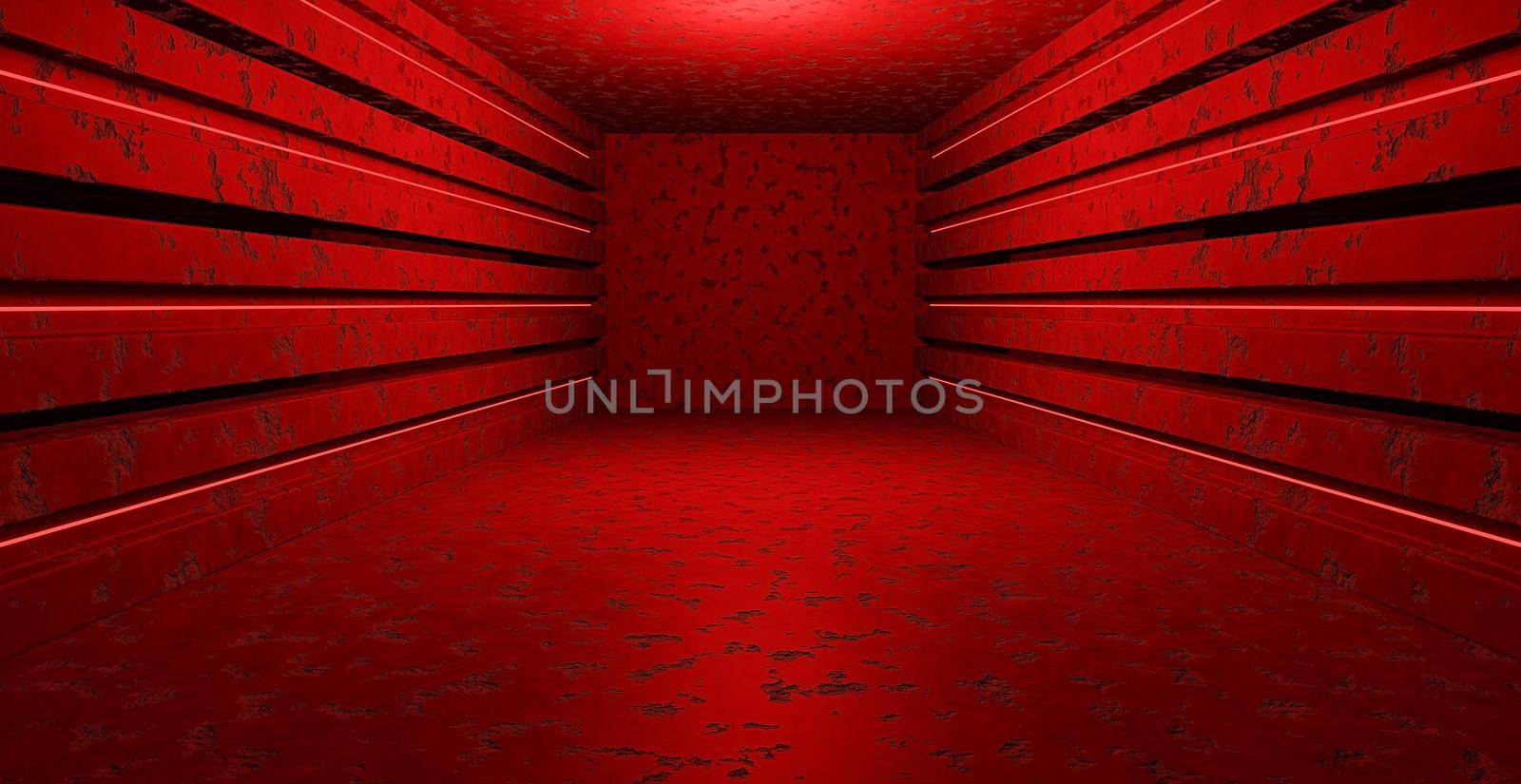 Futuristic Science Fiction Concrete Cement Wall Floor Underground Tunnel Dimmed Red Abstract Background With Space For Products 3D Illustration by yay_lmrb
