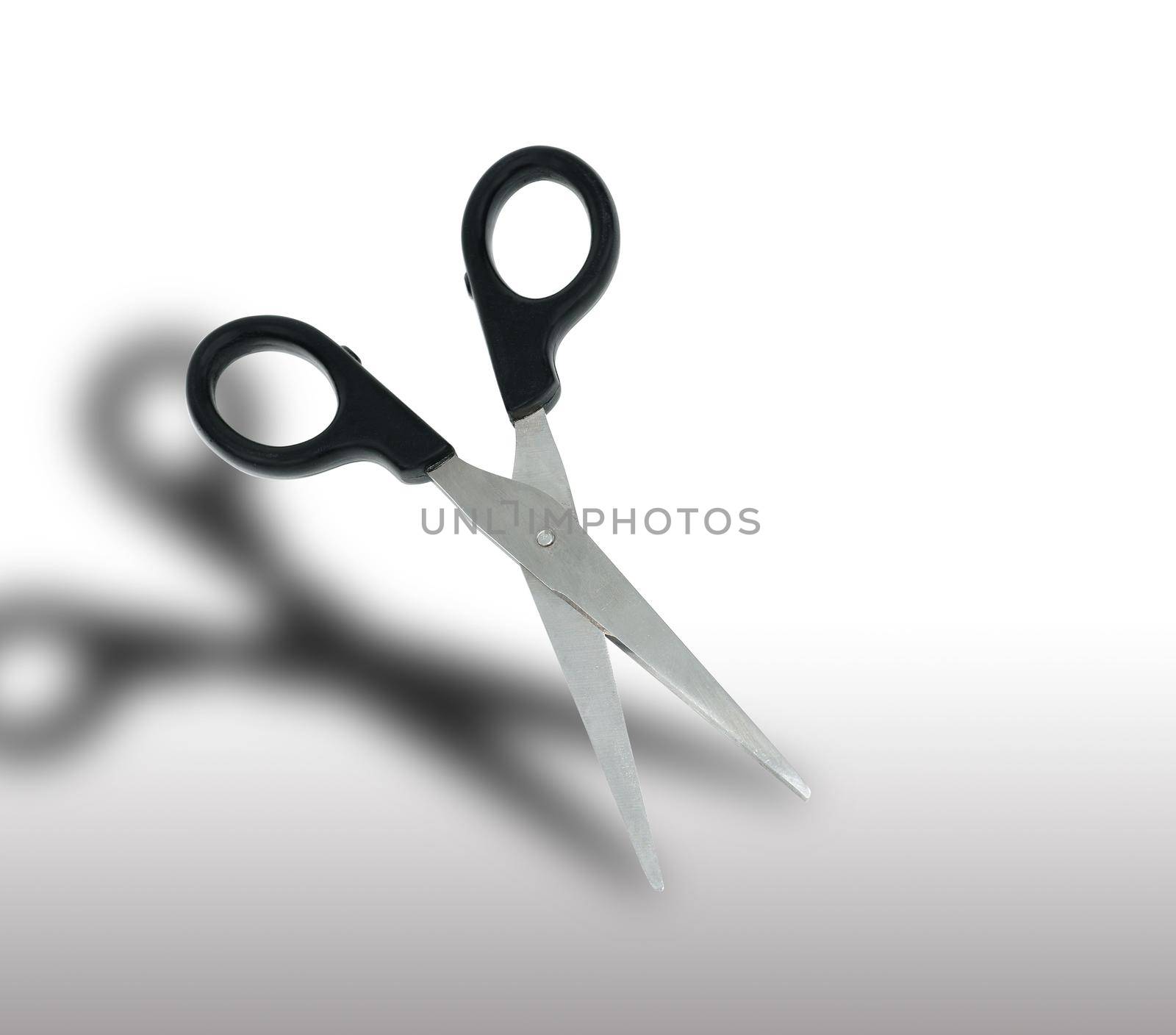 scissors with black pen and shadow on a white background