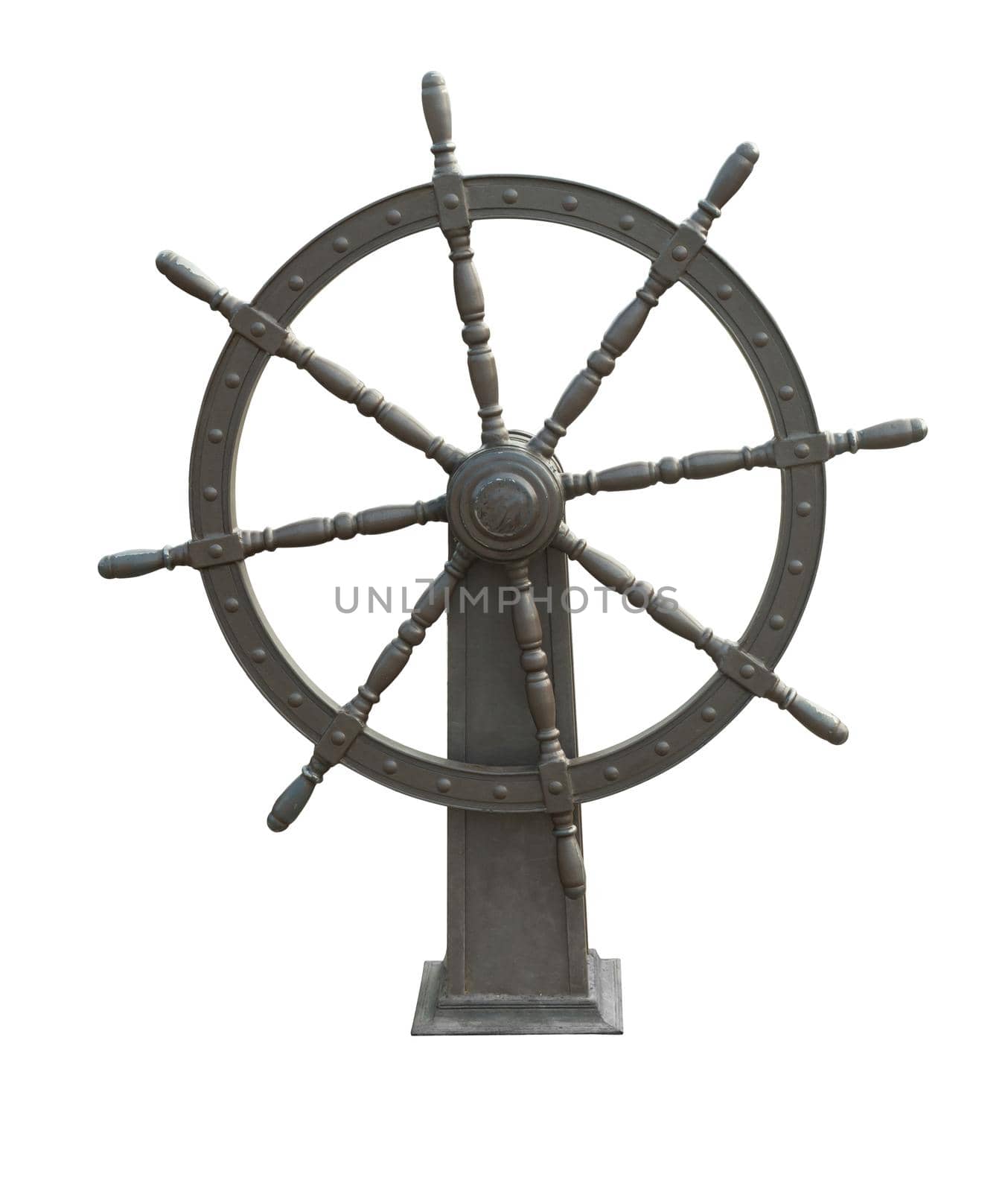 Ship vintage steering wheel on white background isolated