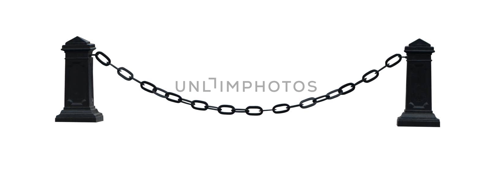 Stretched metal chain between the pillars on a white background in isolation by A_A