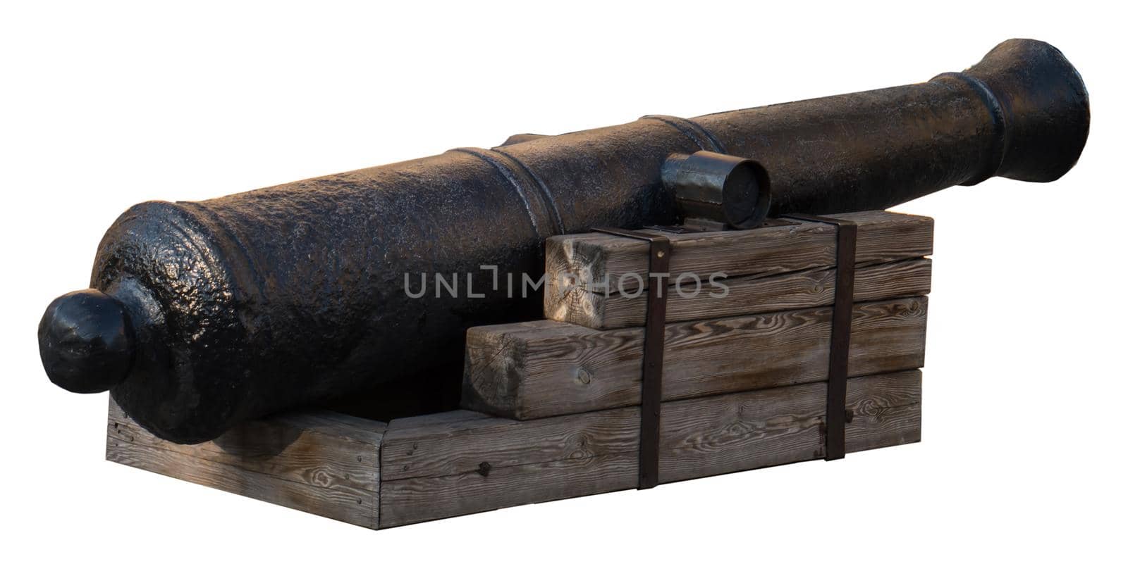 Antique artillery gun on a white background