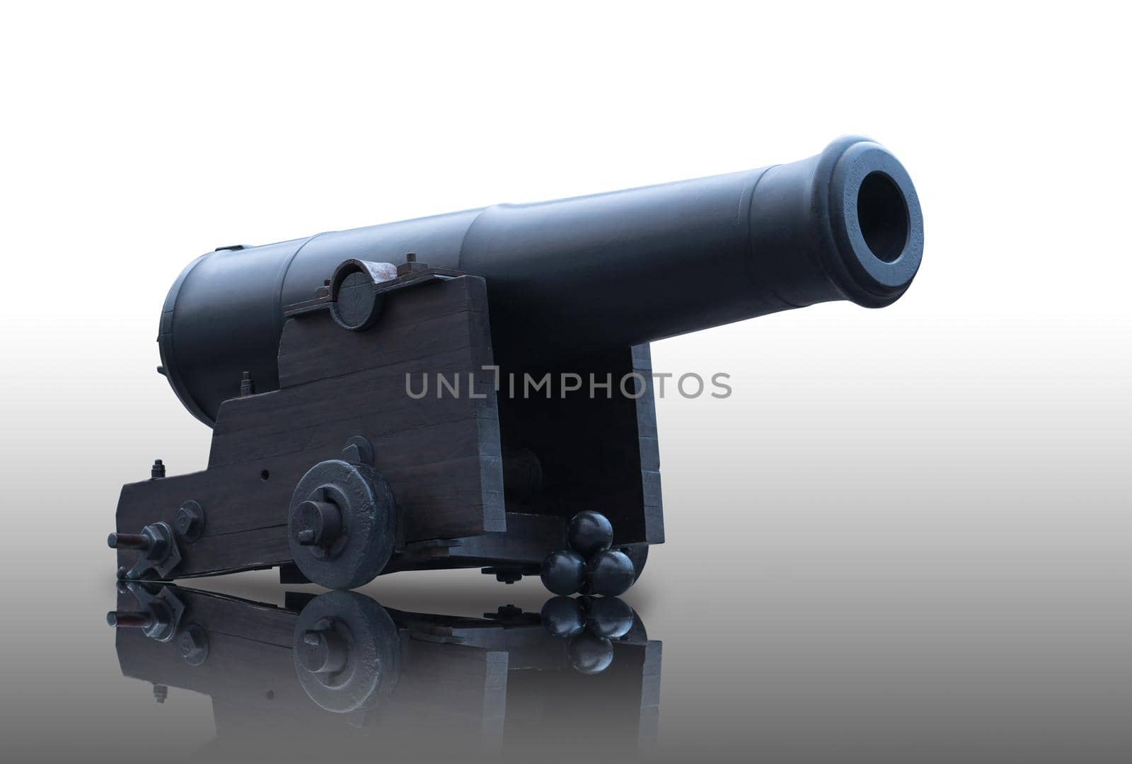 Antique artillery gun on a white background