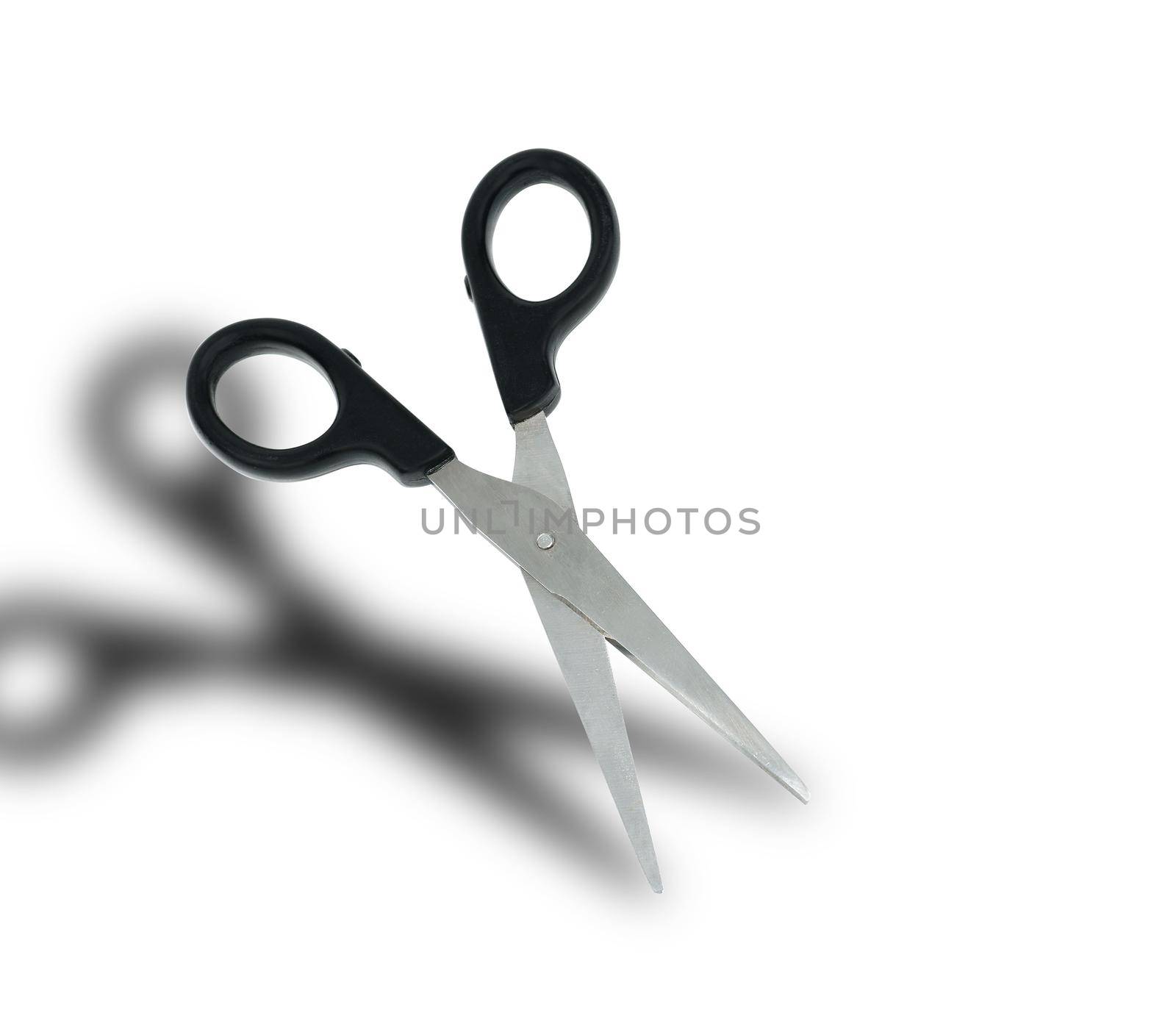 scissors with black pen and shadow on a white background