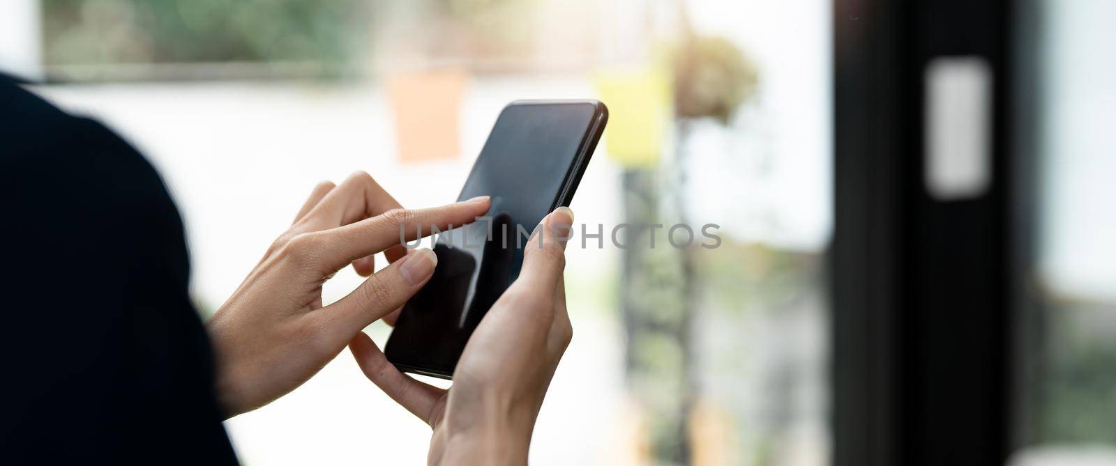 point finger on screen phone closeup, person texting text message, hipster touch on screen on smartphone, girls using in hands mobile phone close up, online wi-fi. by nateemee