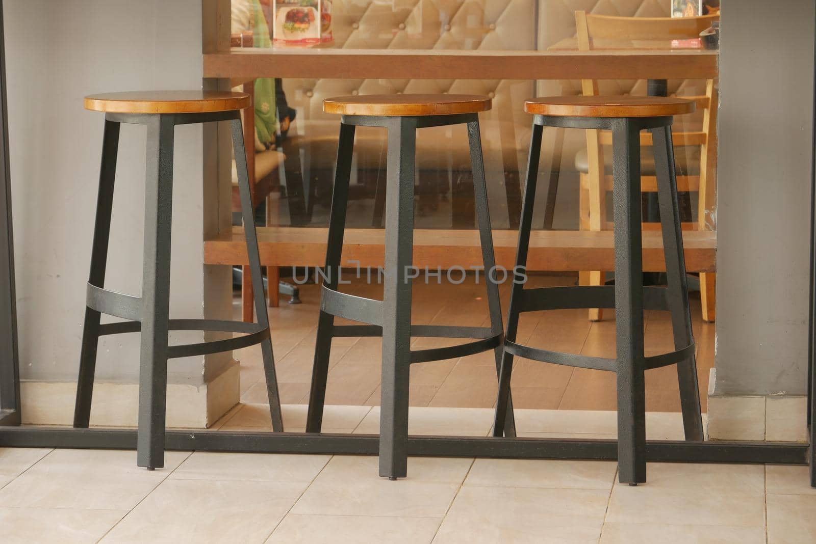 many empty chair at cafe indoor ,