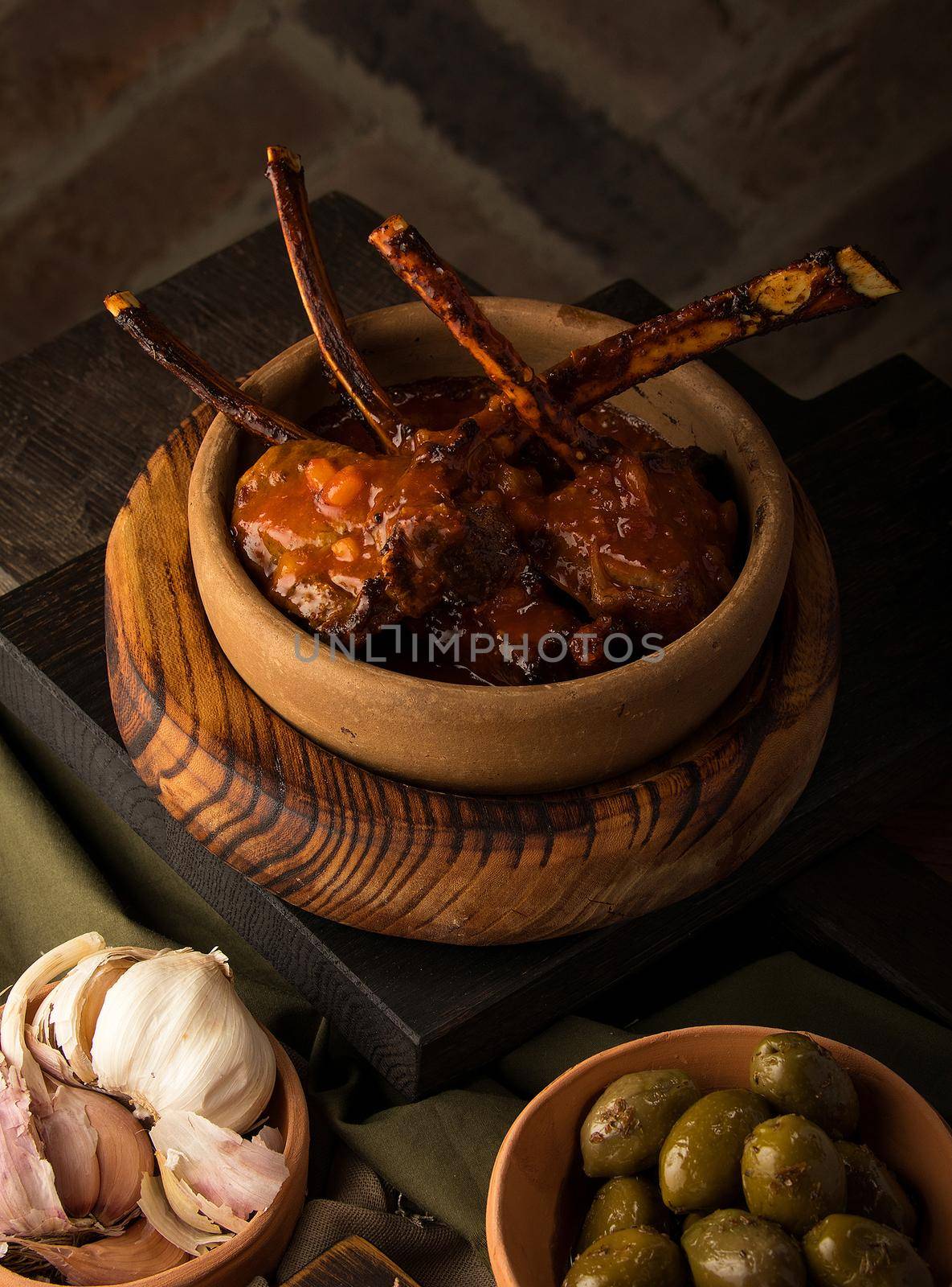 A vertical shot of a tomahawk steak