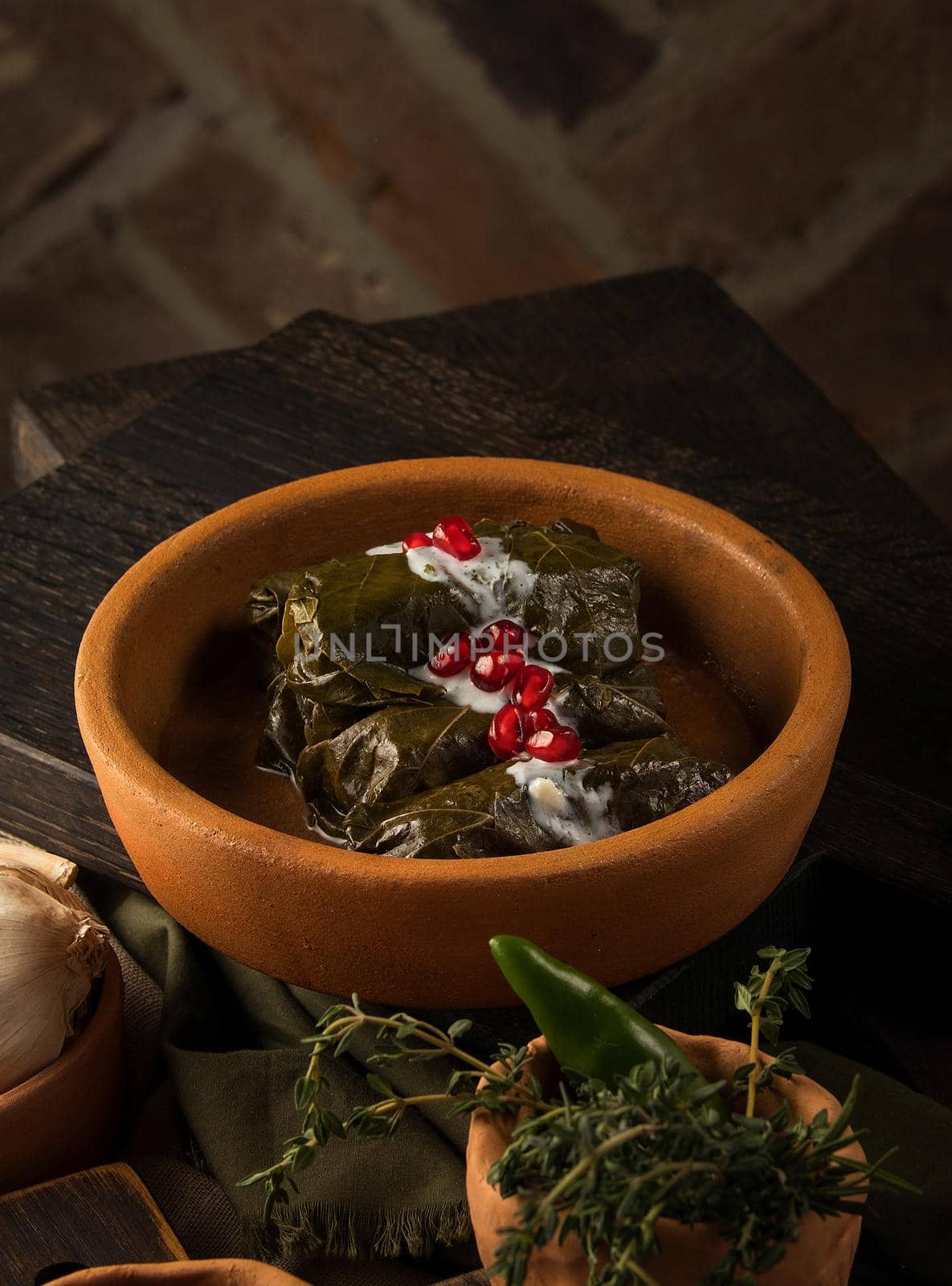 Dolma covered in grape leaves