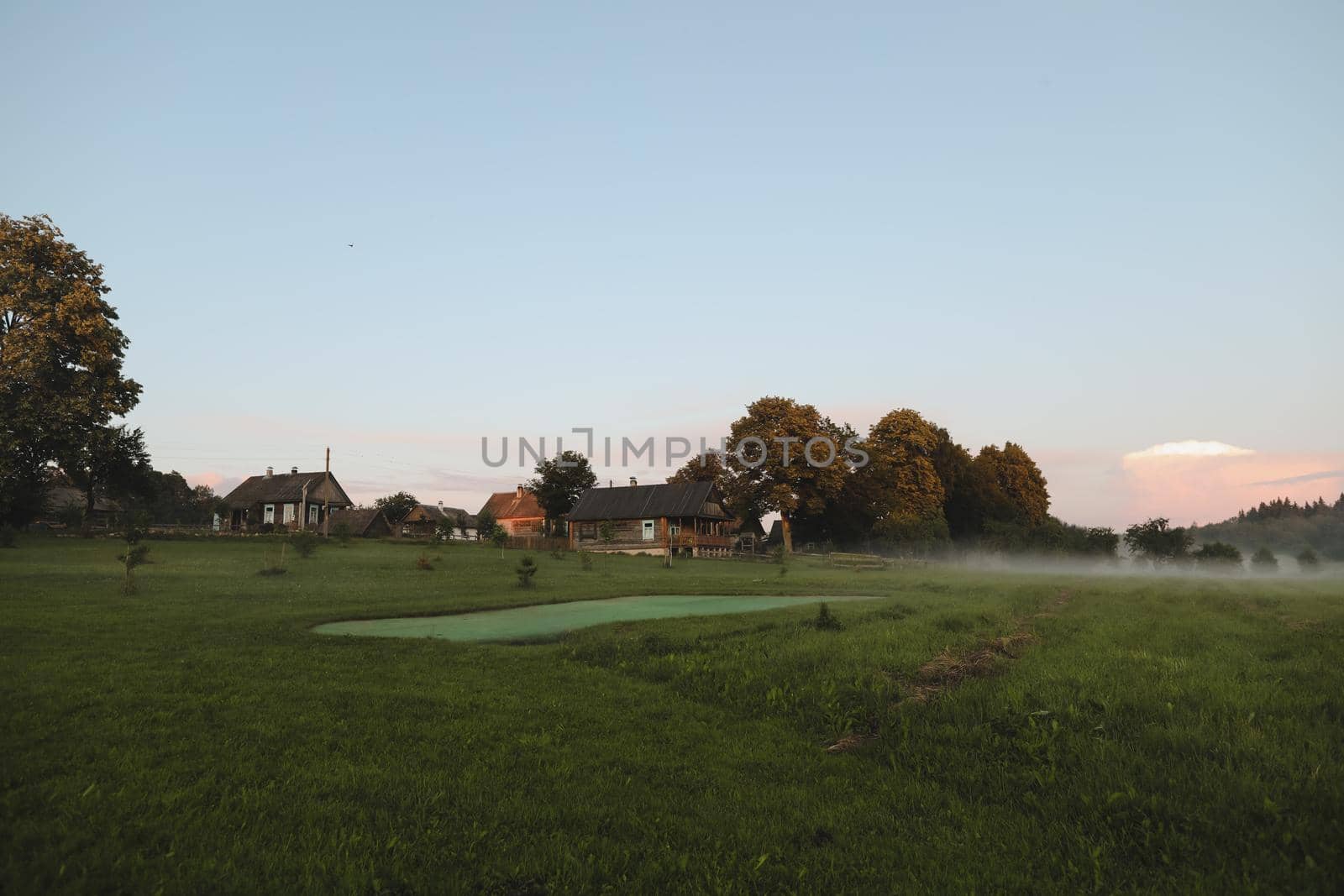 Beautiful natural pastoral scenery of countryside landscape in summer.