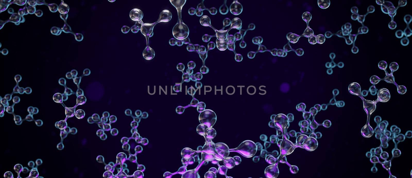 Purple Neon Trendy Glass Molecules Abstract 3d Illustration