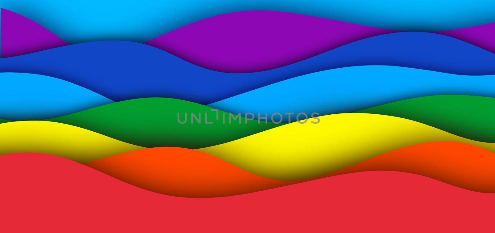 Abstract rainbow paper cut design. Multicoloured layered horizontal banner. Pride month background. High quality illustration