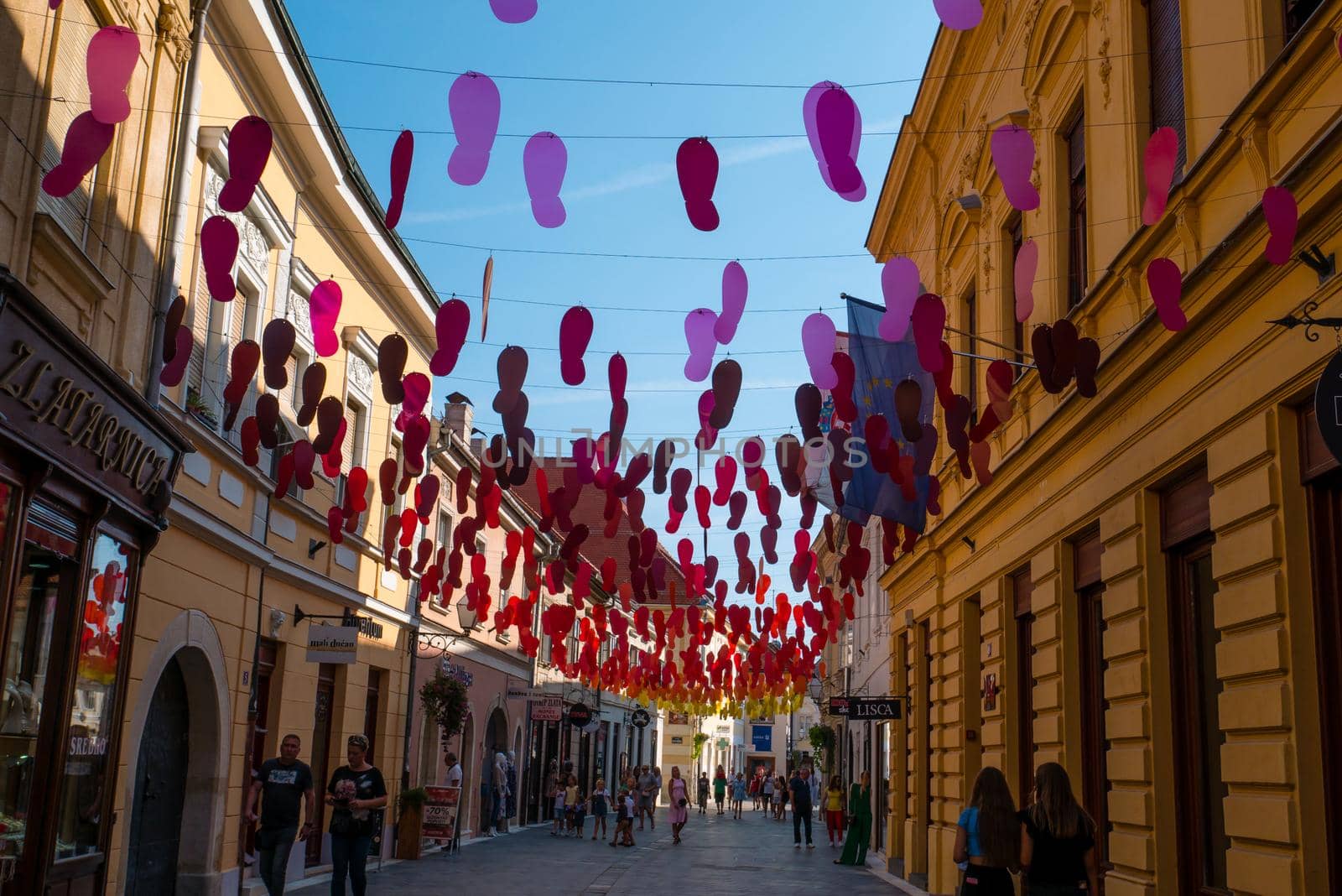 Footsteps hanging on a wire. Spancirfest 2021, Varazdin. Croatia.