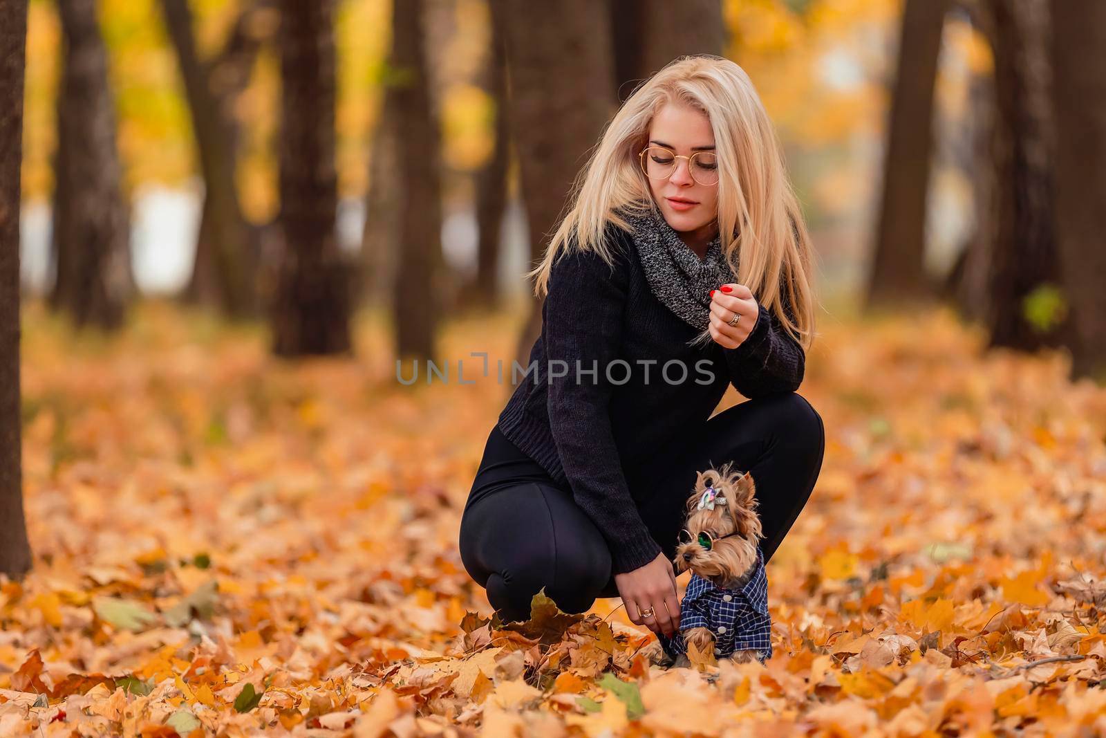 girl with her yorkshire terrier dog by zokov
