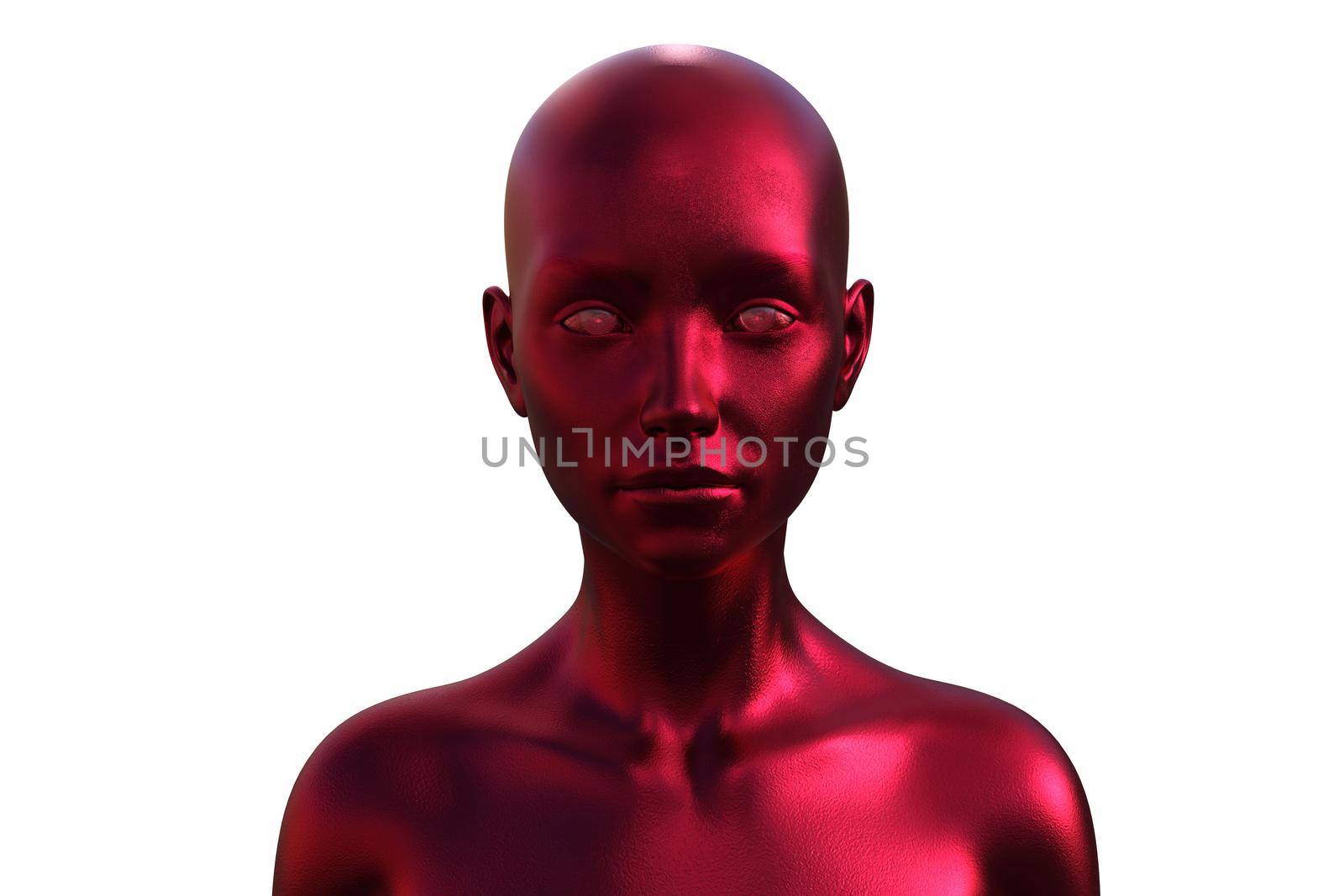 3d illustration of a bald woman. Image of a red female head on a white background.