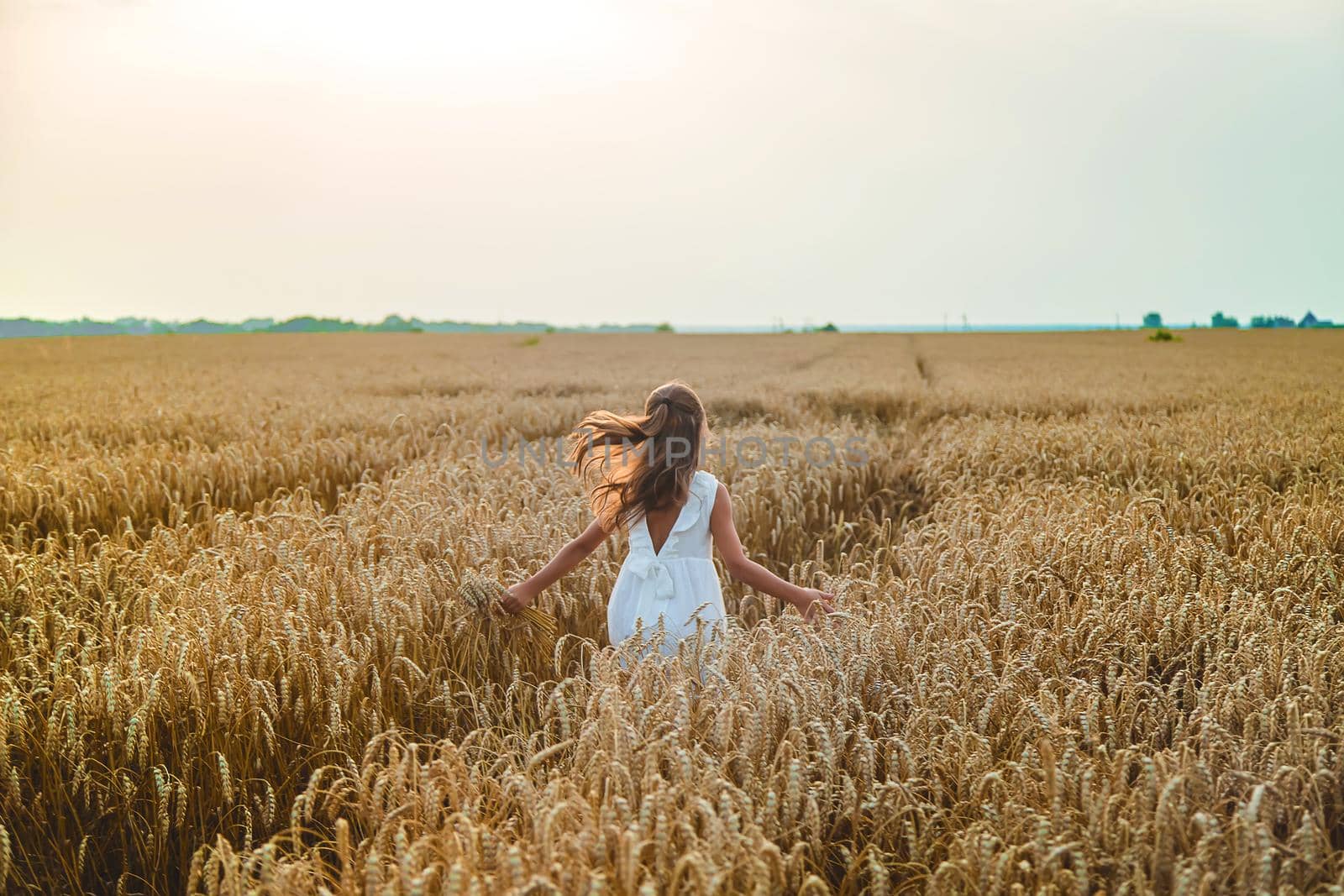 A child in a wheat field. Selective focus. Nature.