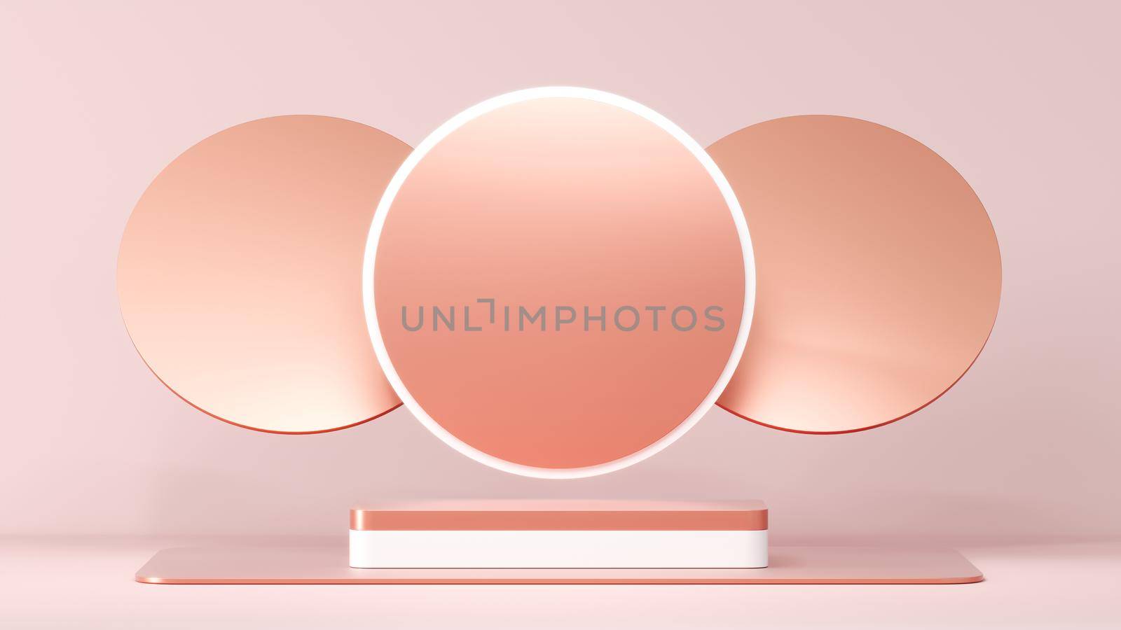 Abstract Pastel pink geometric shape blank platform. Composition with round scene. Composition with round scene. Podium empty showcase pedestal product display for cosmetic presentation. 3d Rendering.