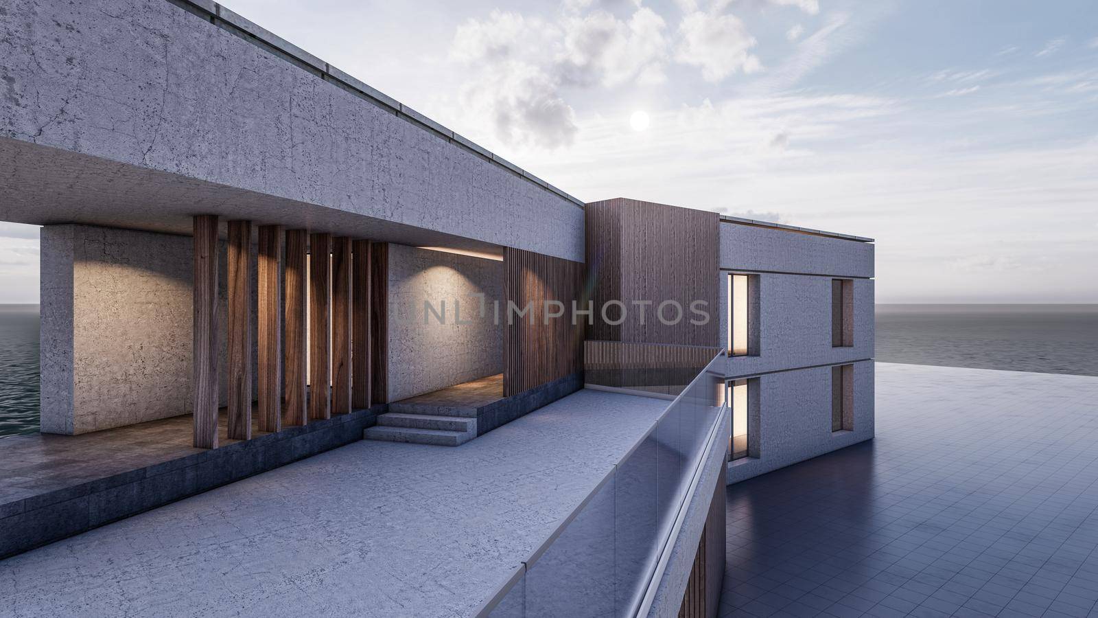 3D rendering illustration of modern house