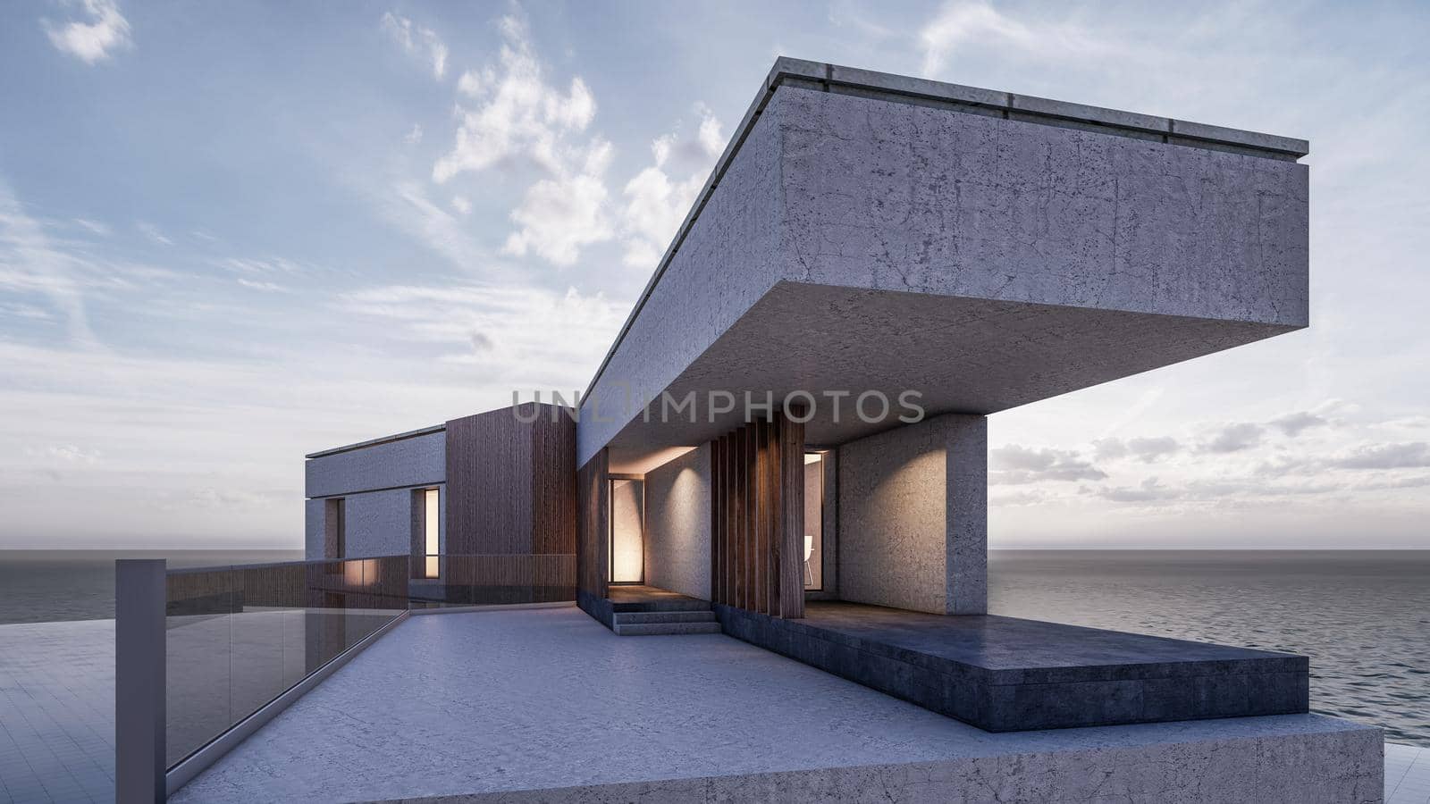 3D rendering illustration of modern house