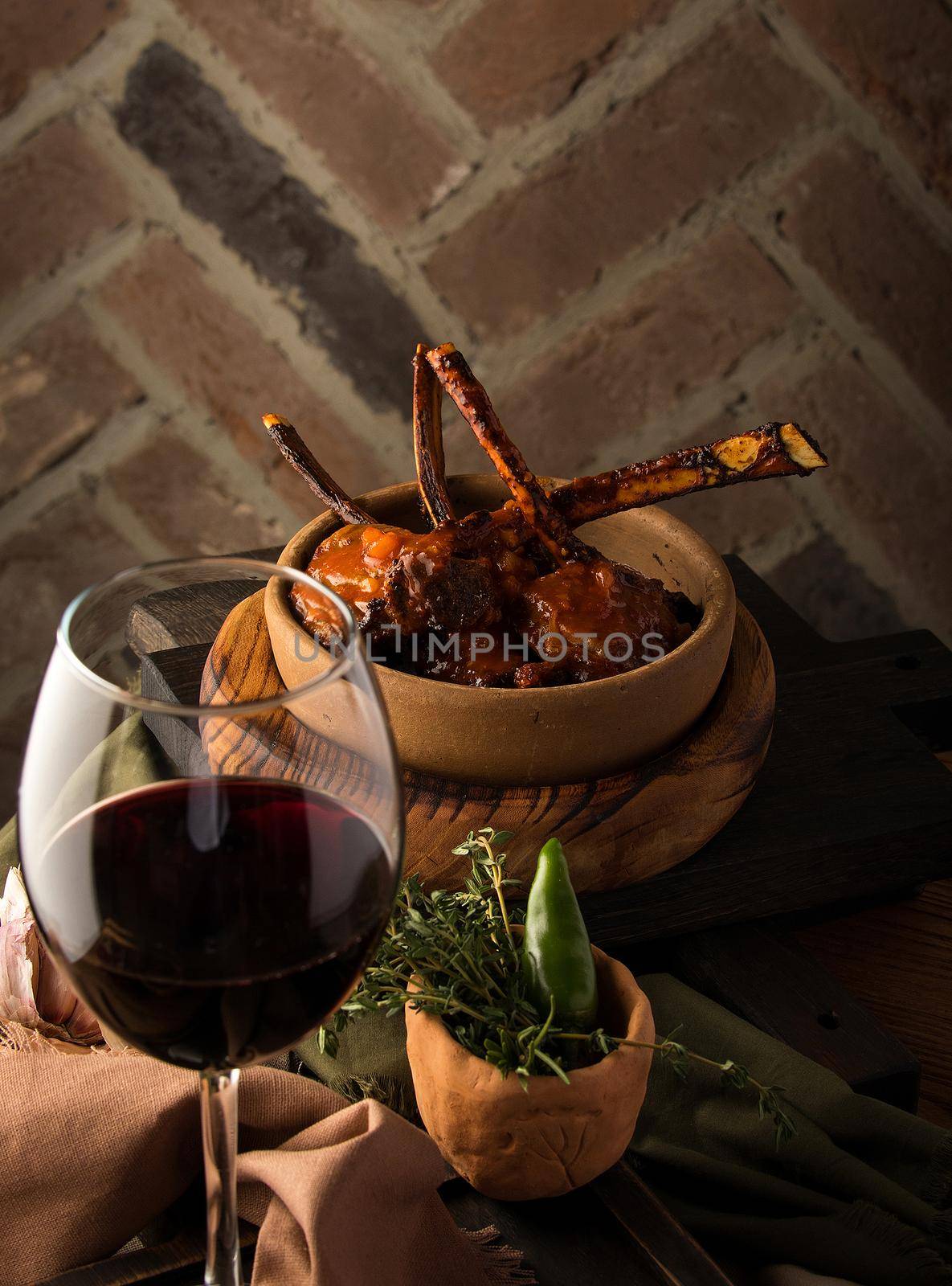 A vertical shot of a tomahawk steak