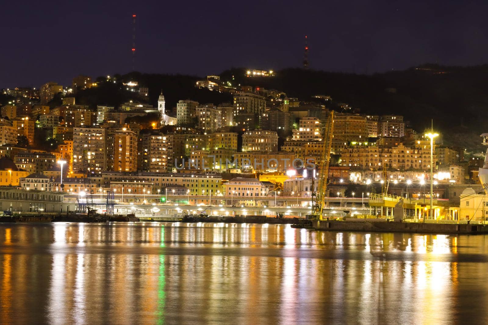 Beautiful Genoa by night with little sunset by yohananegusse