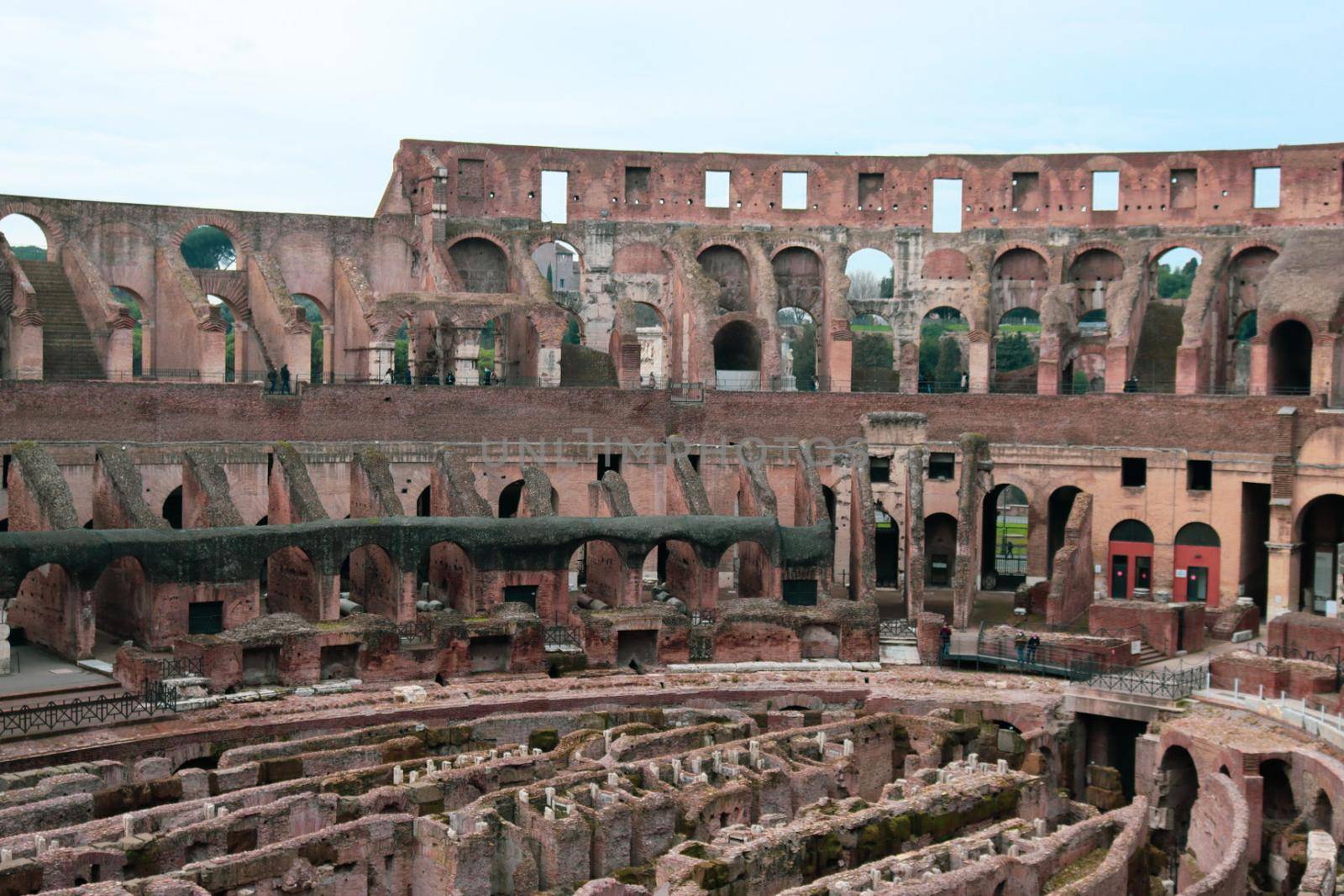 Verona, Italy - March 19, 2022: Beautiful photography of the Arena at Piazza Brà in Verona, a famous Roman amphitheater. Macro view of the old construction by day.