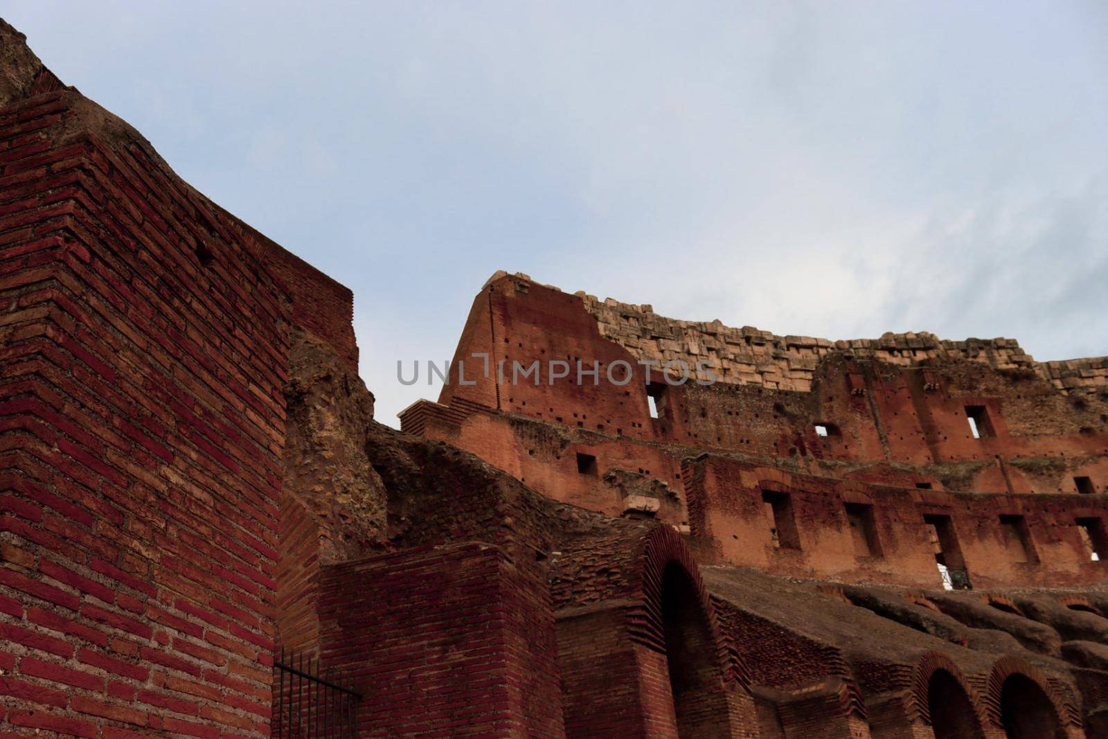 Verona, Italy - March 19, 2022: Beautiful photography of the Arena at Piazza Brà in Verona, a famous Roman amphitheater. Macro view of the old construction by day.