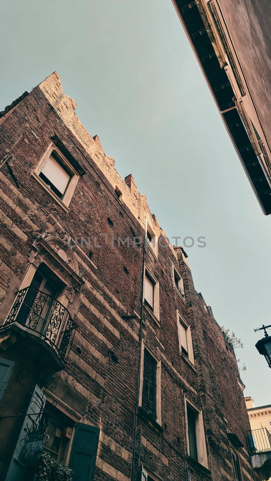 ROME, ITALY - February 05, 2022: Panoramic view around the Colosseum in city of Rome, Italy. Cold and gray sky in the background. Macro photography of the green parks with the old buildings.