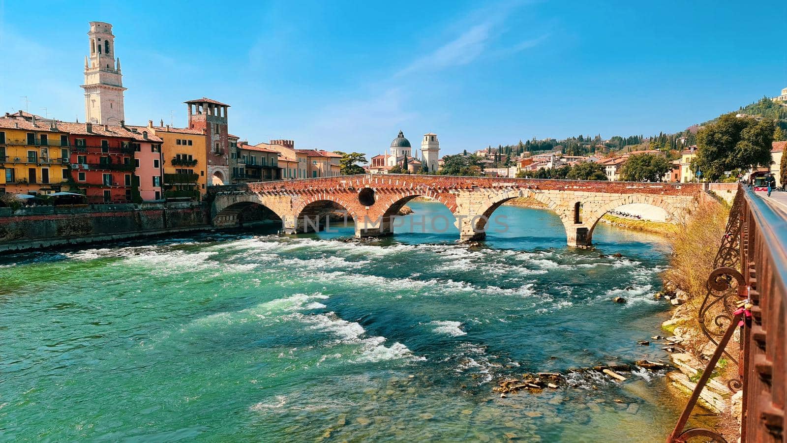 Verona, Italy - March 19, 2022: Beautiful photography of the Arena at Piazza Brà in Verona, a famous Roman amphitheater. Macro view of the old construction by day.