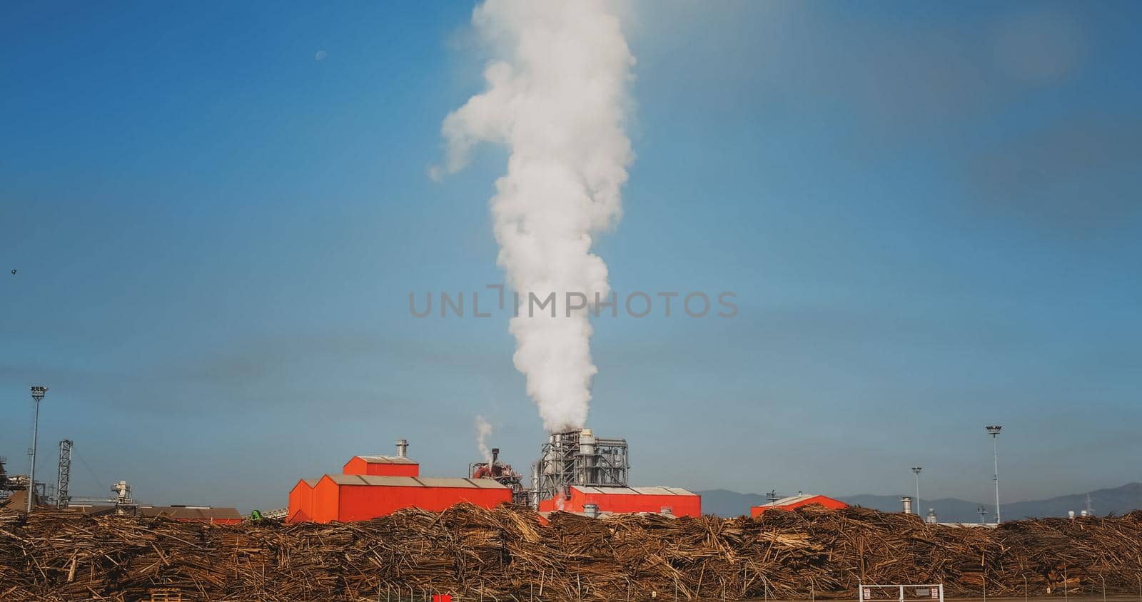 Wood factory in Sebes. Pollution environment with smoke. Ecological environment pollution.