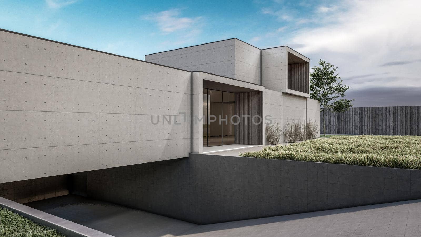 3D rendering illustration of modern house