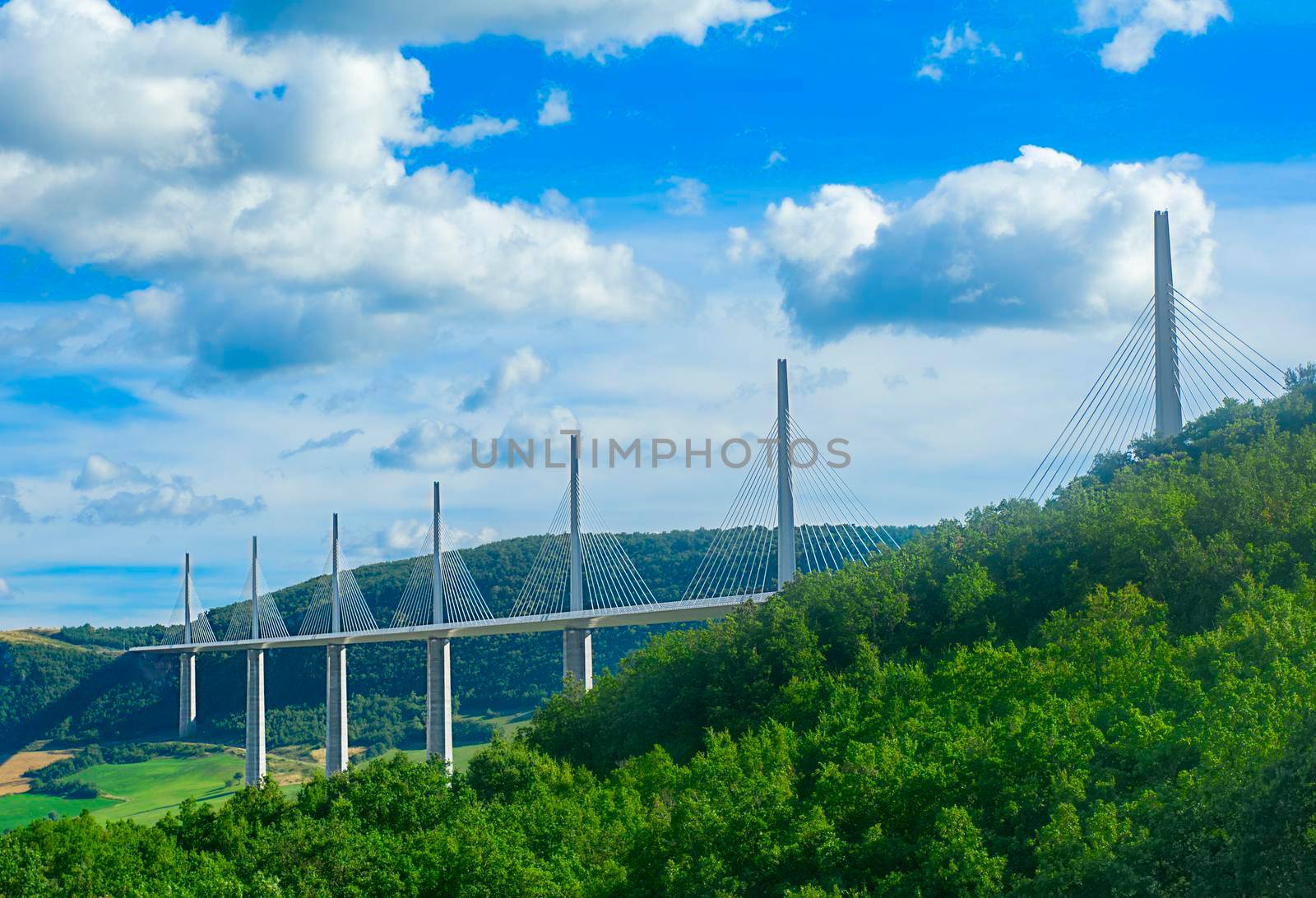 Millau, France - August 05, 2016: Viaduct bridge Millau departement Aveyron in France