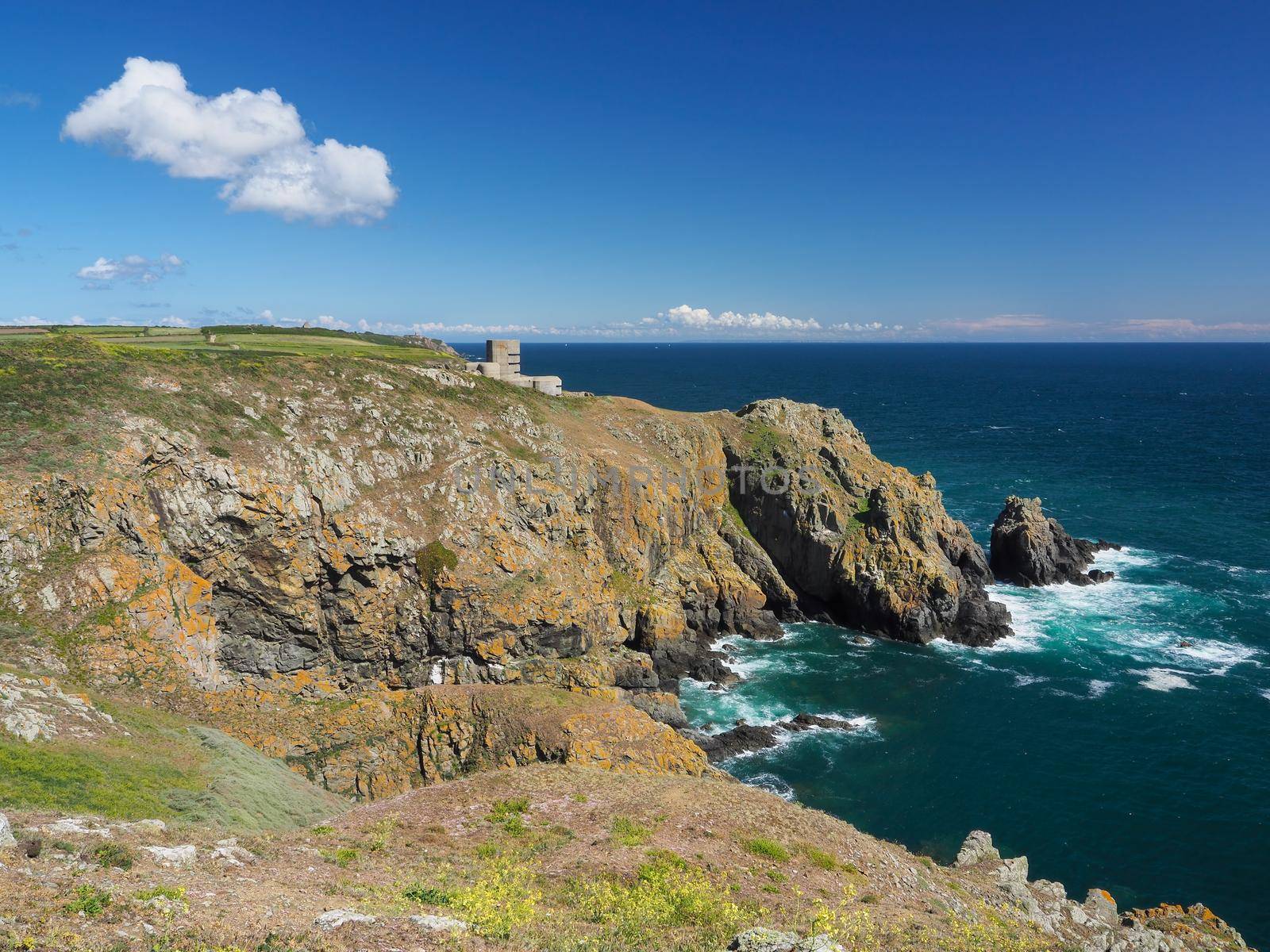 Observation Tower MP4 L'Angle overlooking rocky bay, Guernsey, Channel Islands by PhilHarland